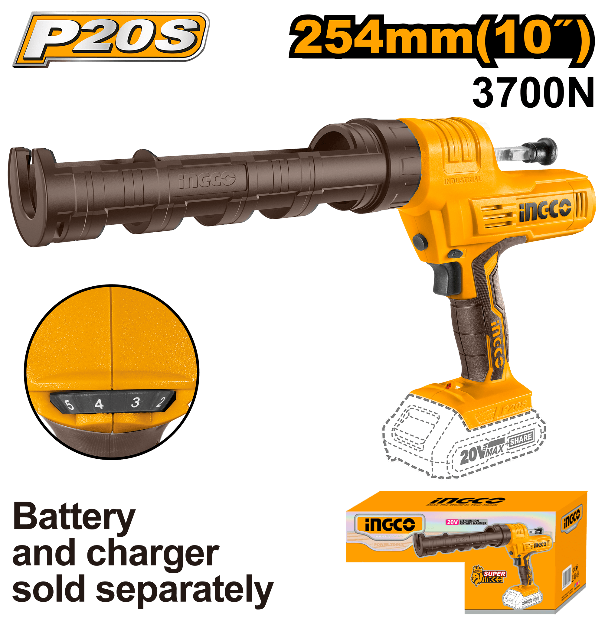 Pistol pentru Silicon 20V Cartus de 25.4cm