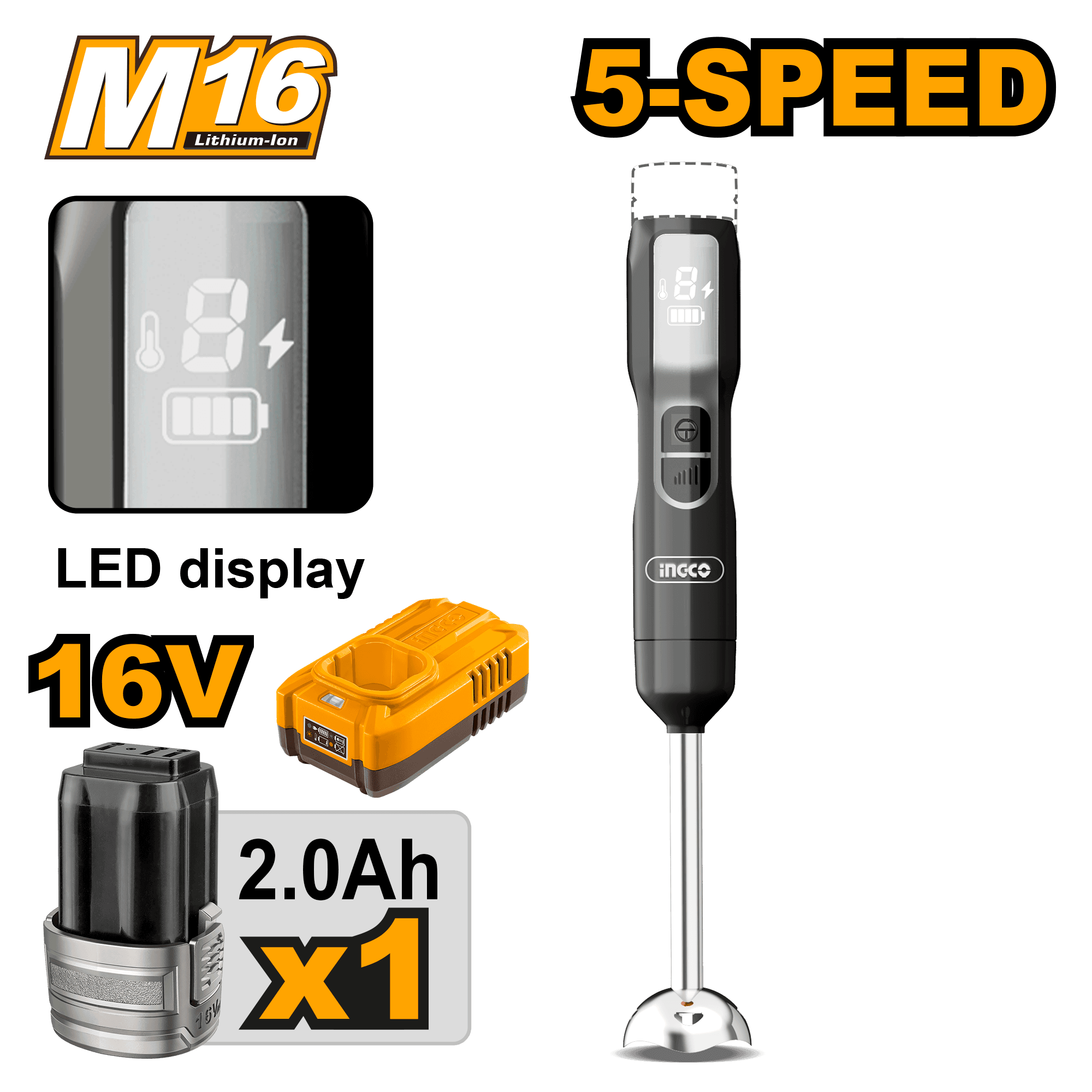 Mixer Vertical 16V 5 Viteze cu Baterie si Incarcator