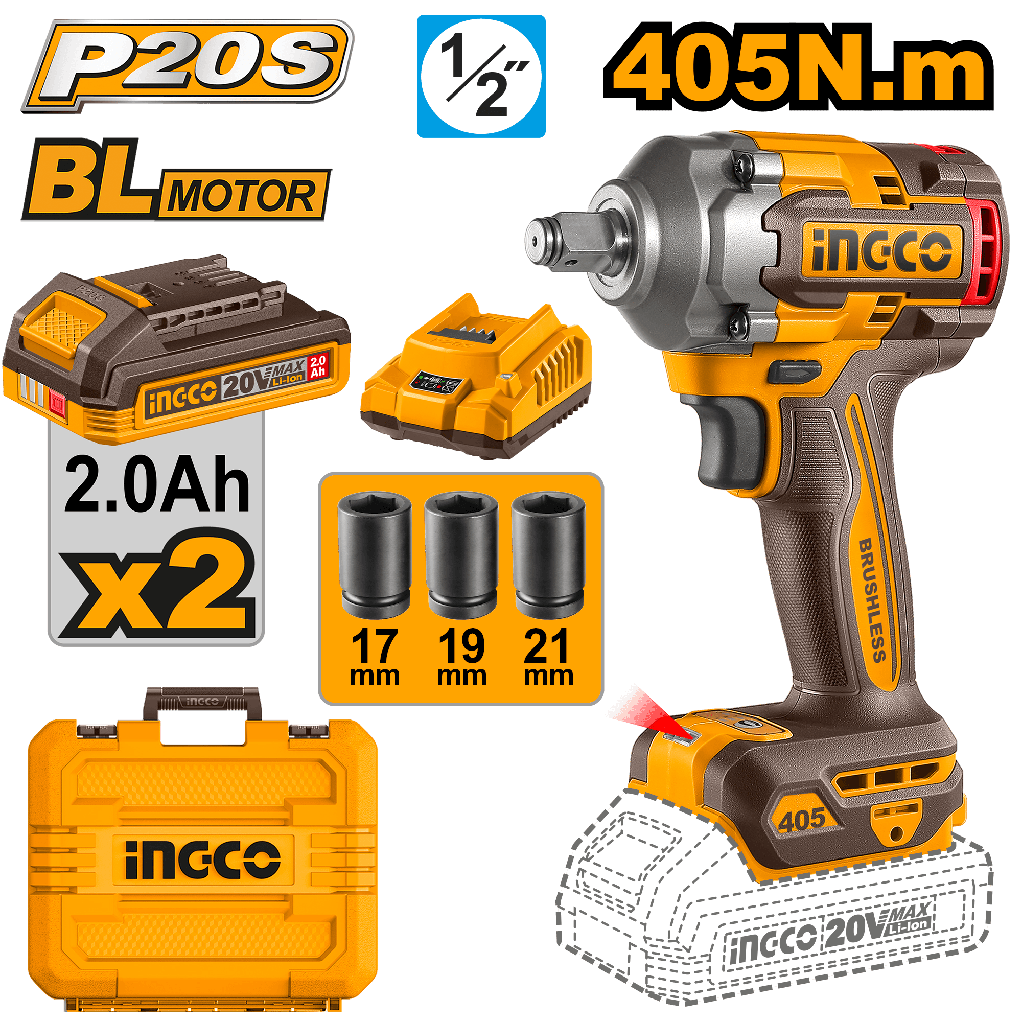 Filetanta 20V 405Nm cu Acumulatori si Incarcator