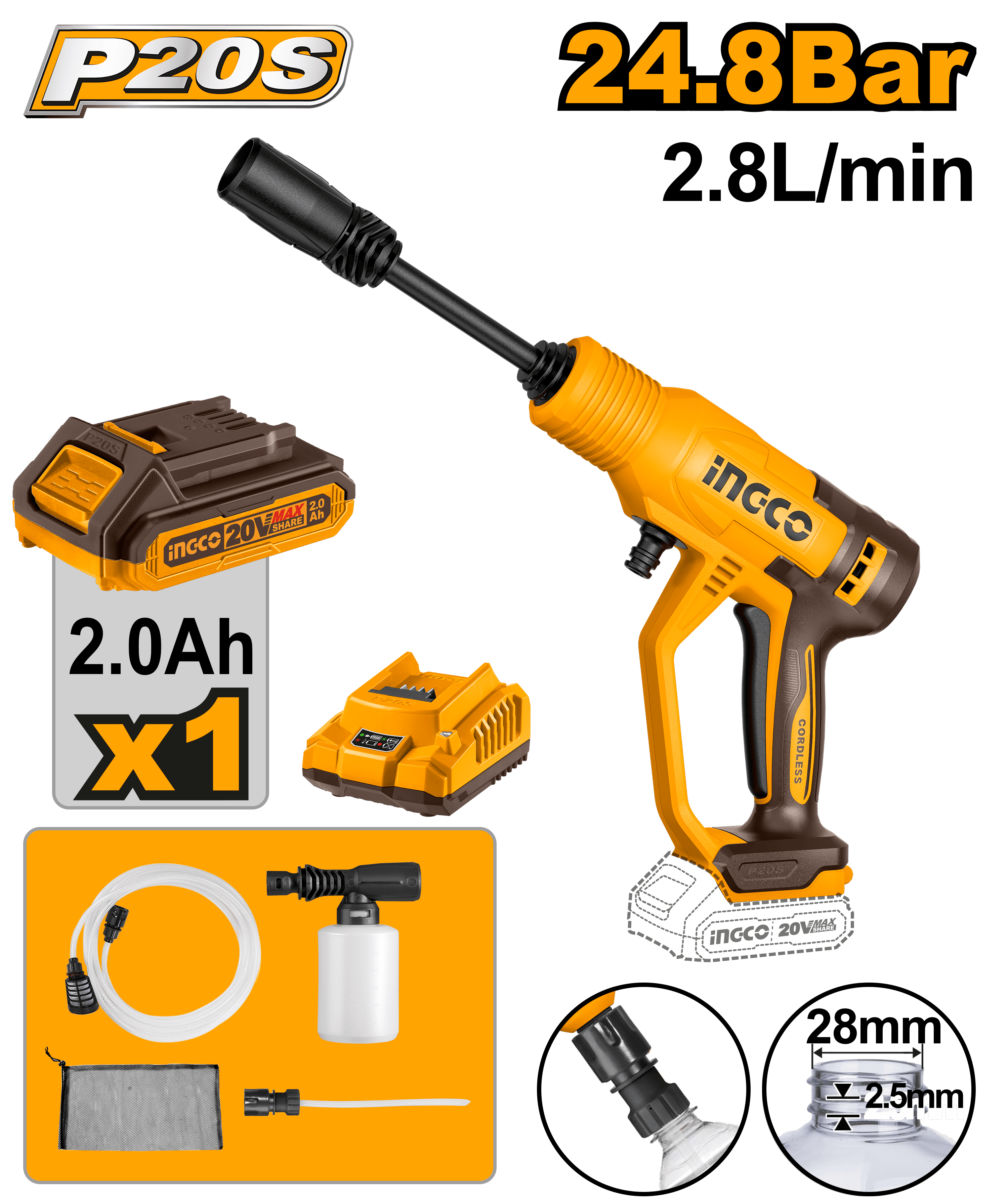 Aparat de Spalat cu presiune 20V 24.8bar pe Furtun