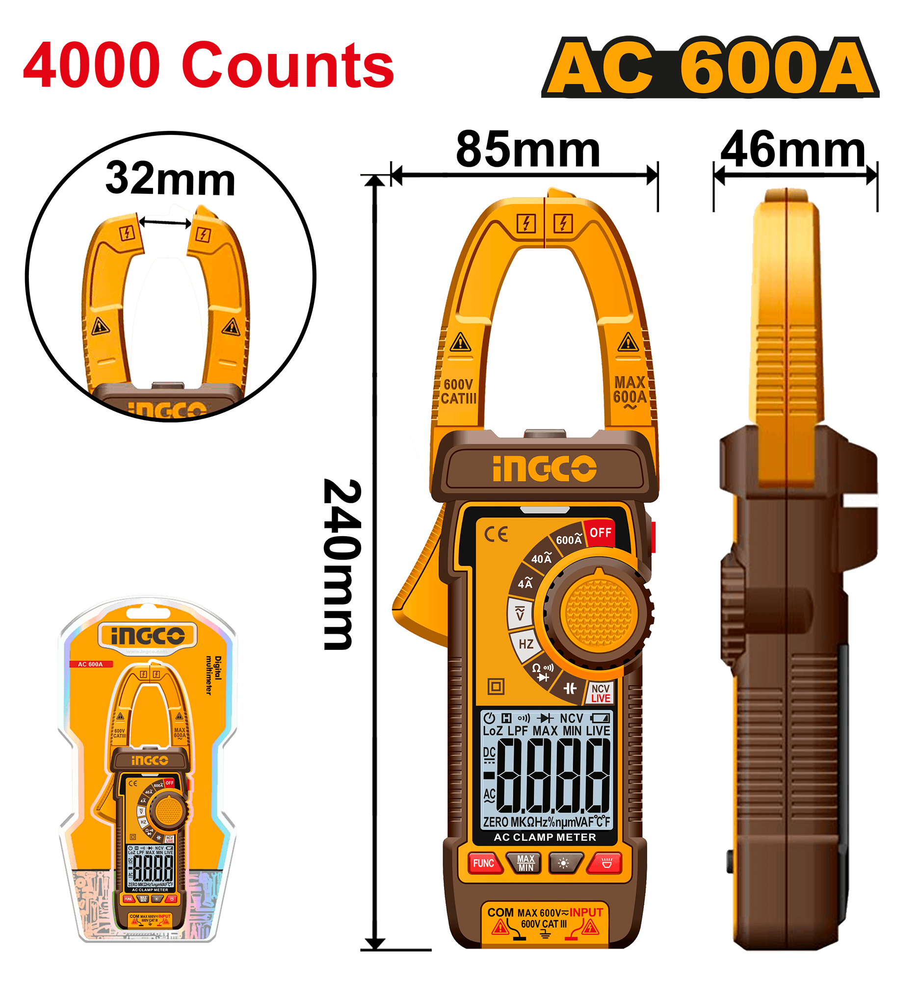 Multimetru / Clampmetru AC 600A Industrial 4000 Puncte