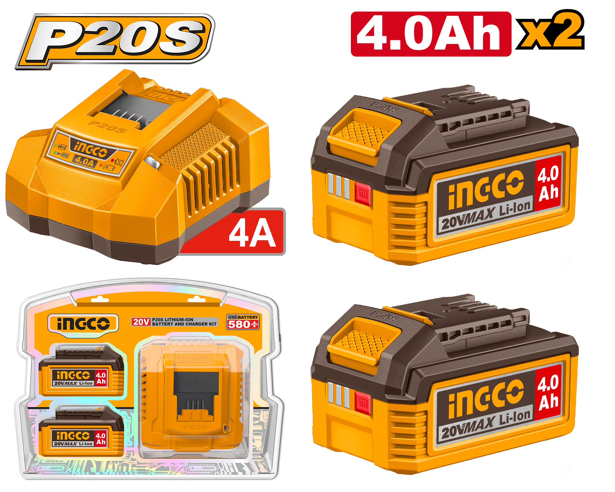 Baterie (Acumulator) 20V 4Ah Set 2 buc + Incarcator