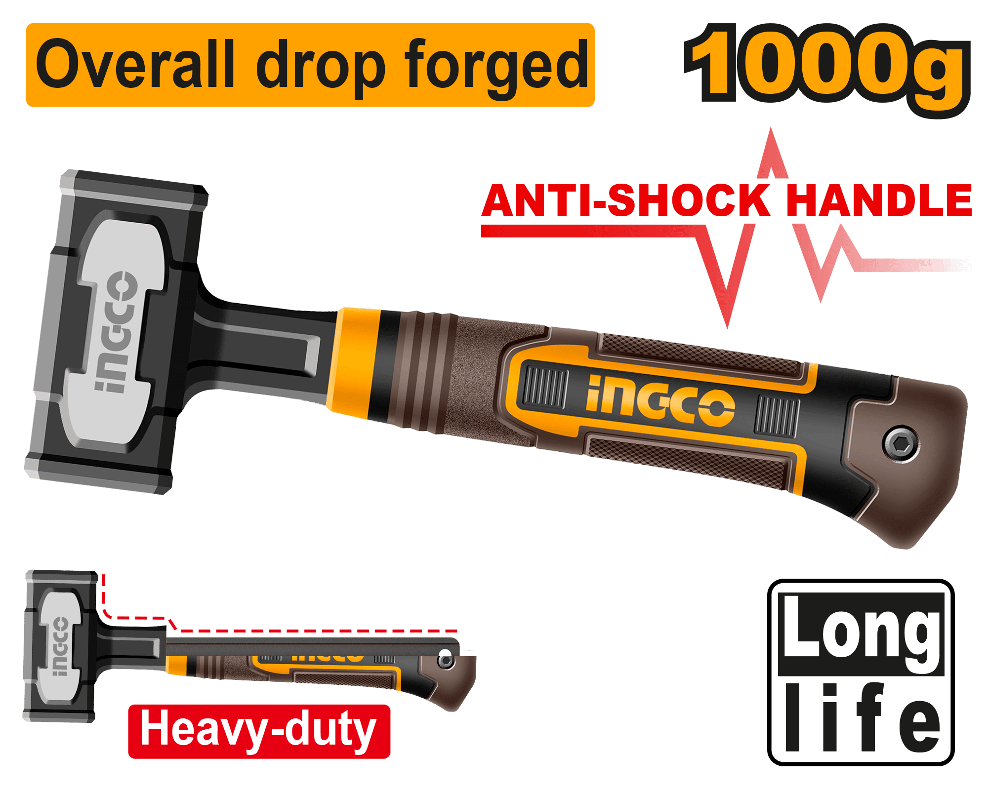 Ciocan Drept cu Maner Fibra Industrial 1.0kg