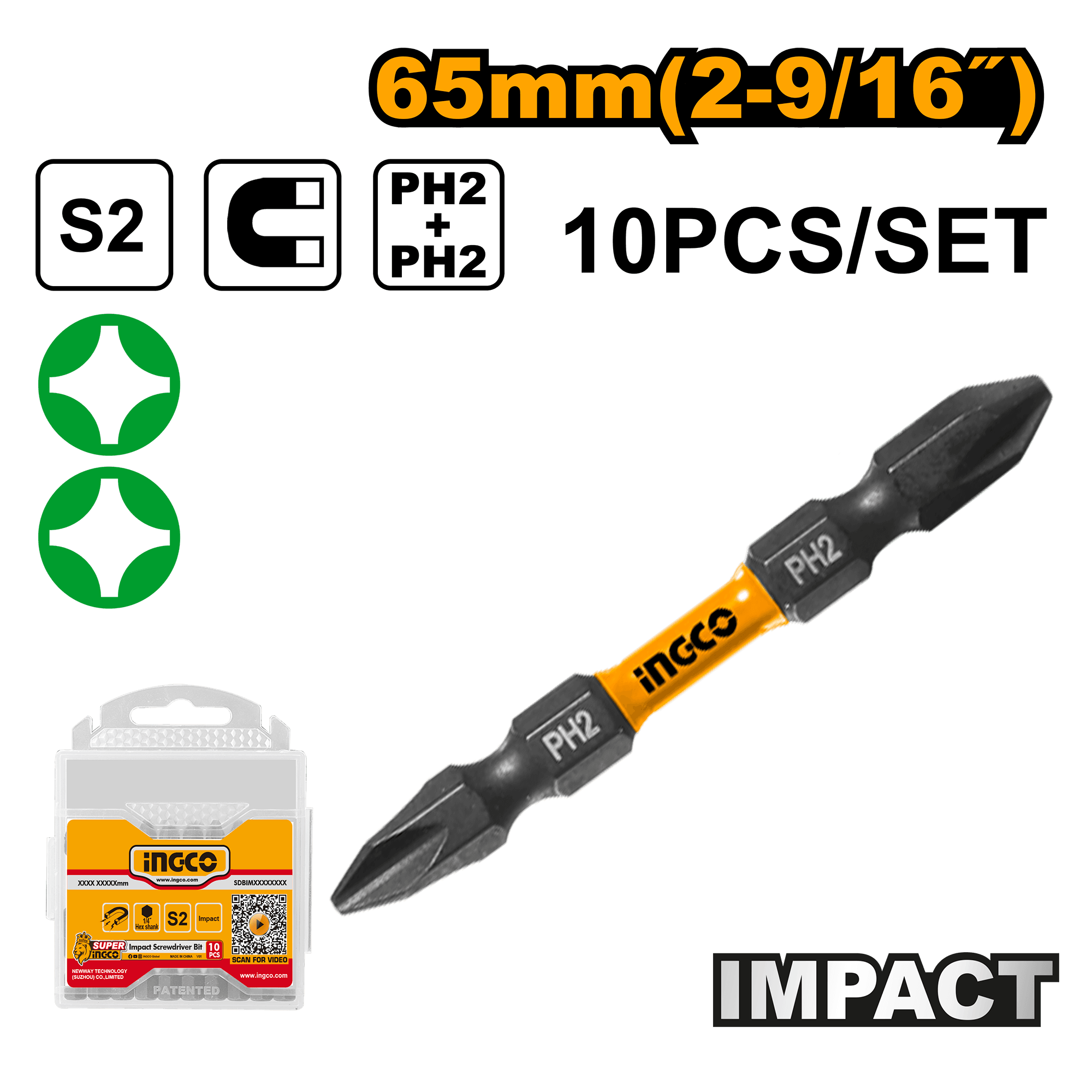 Biti PH2 + PH2 Impact 65mm Set 10buc