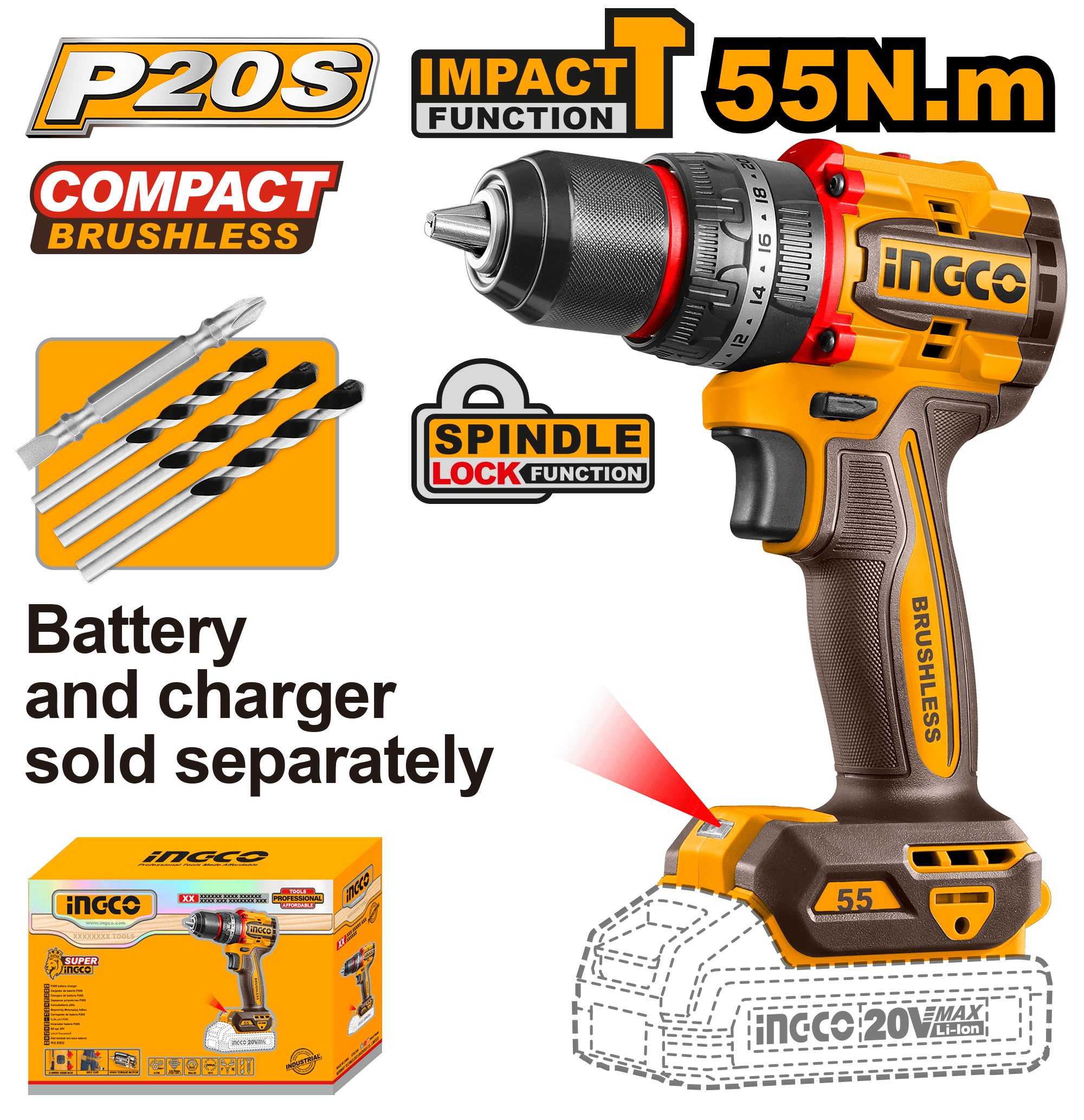 Bormasina 20V 55nm cu Impact Fara Baterie