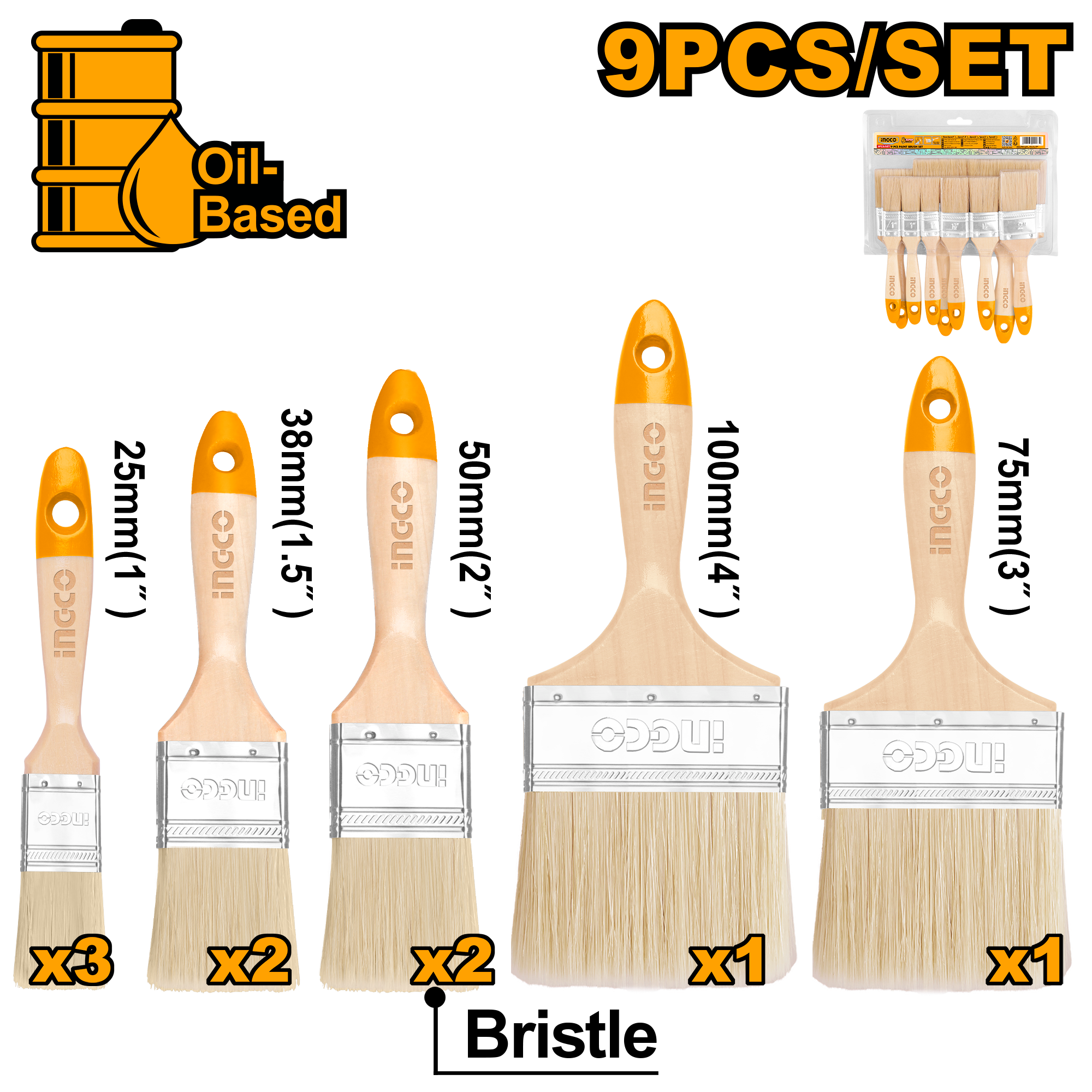 Pensule Maner din Lemn Set 9buc