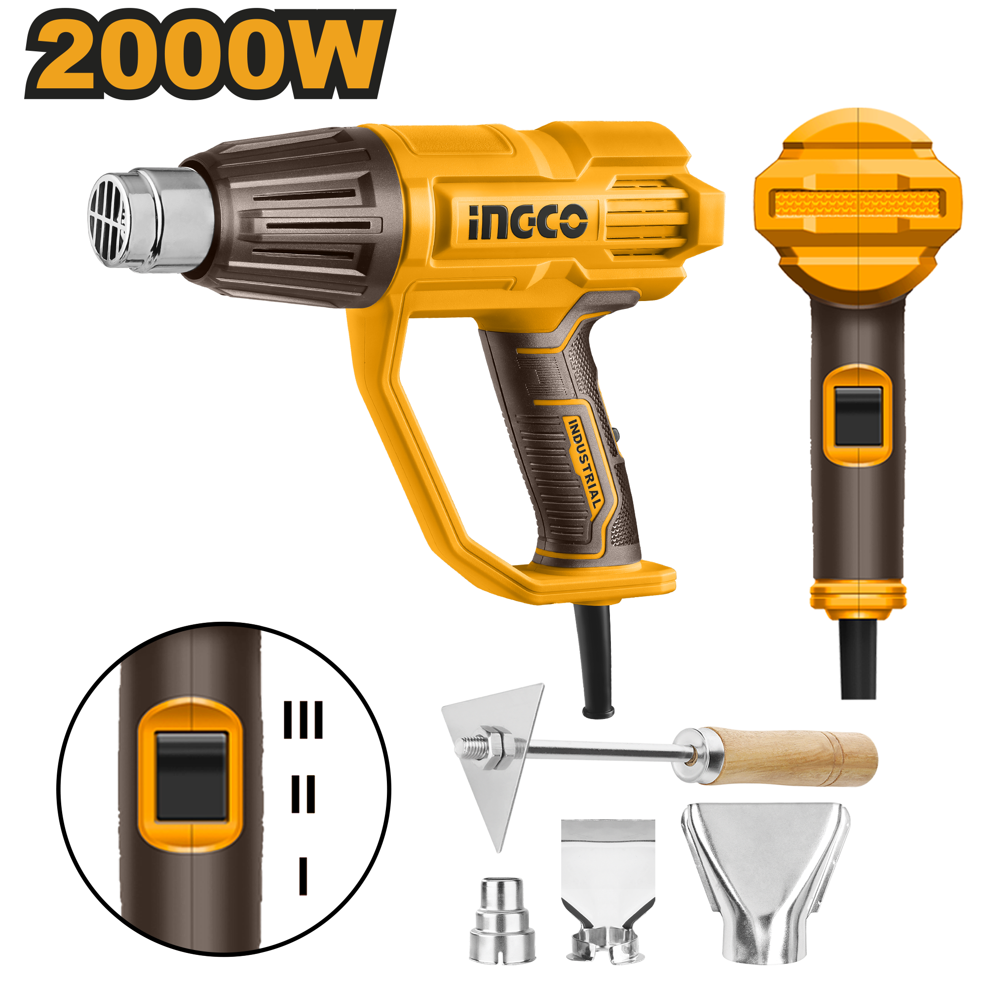 Pistol cu Aer Cald 2000W cu 3 Reglaje + Accesorii