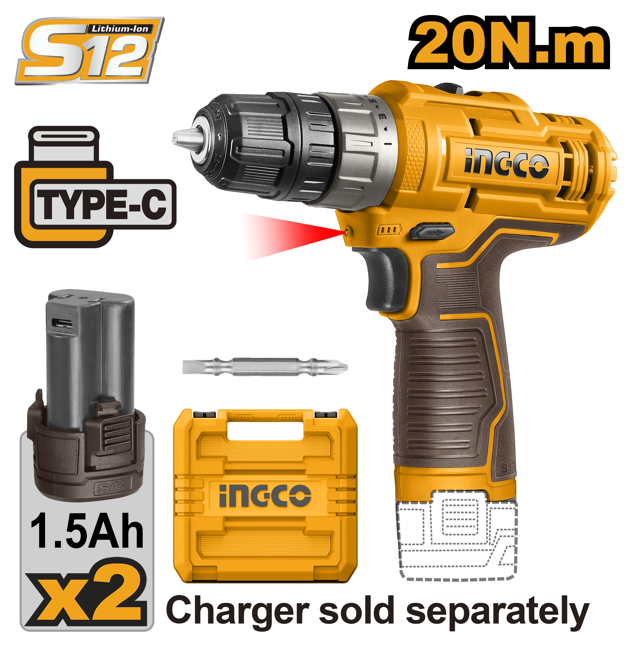 Bormasina 12V 2 Acumulatori cu Type C si Geanta