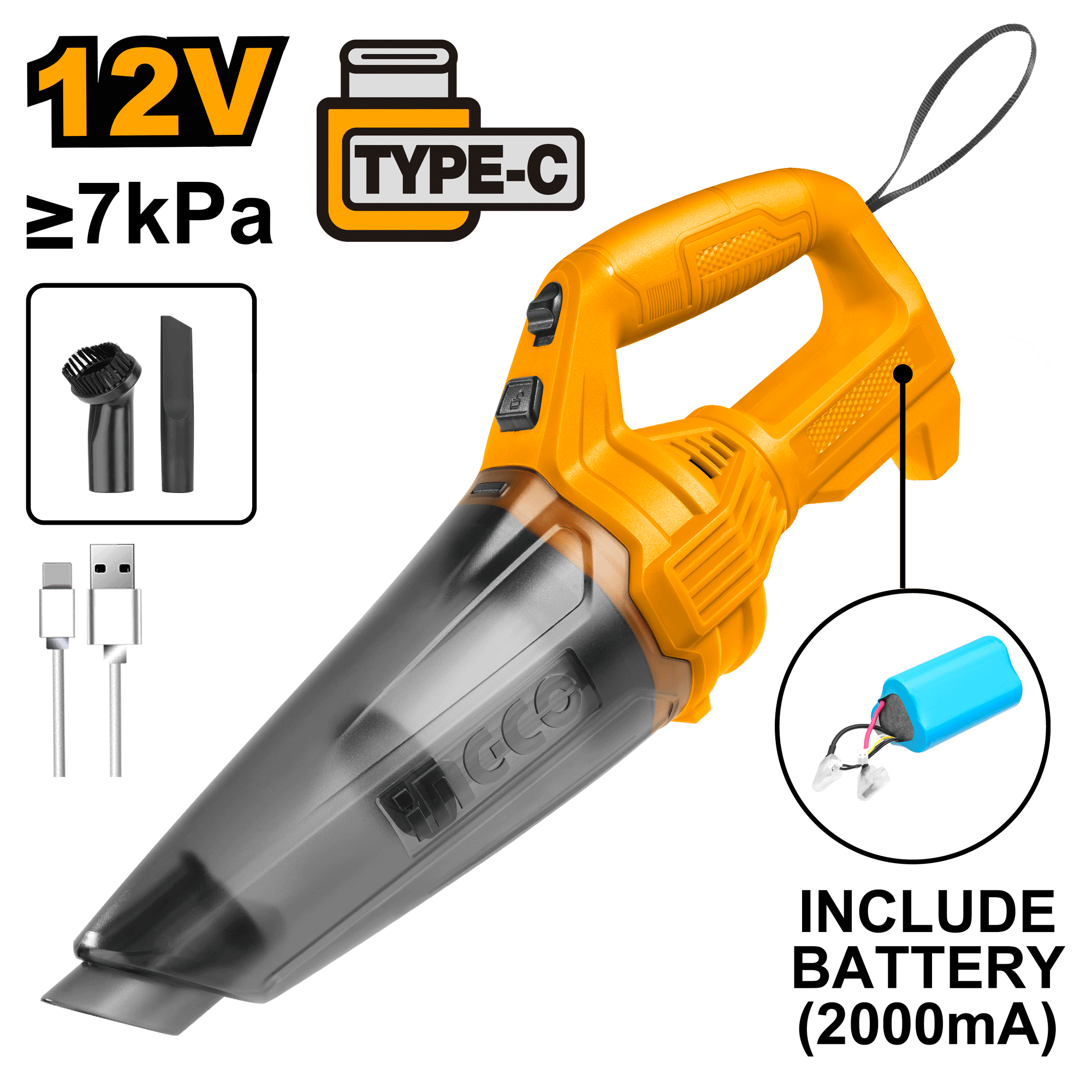 Aspirator de Mana 12V 0.5l Baterie Incorporata Incarcare Type C