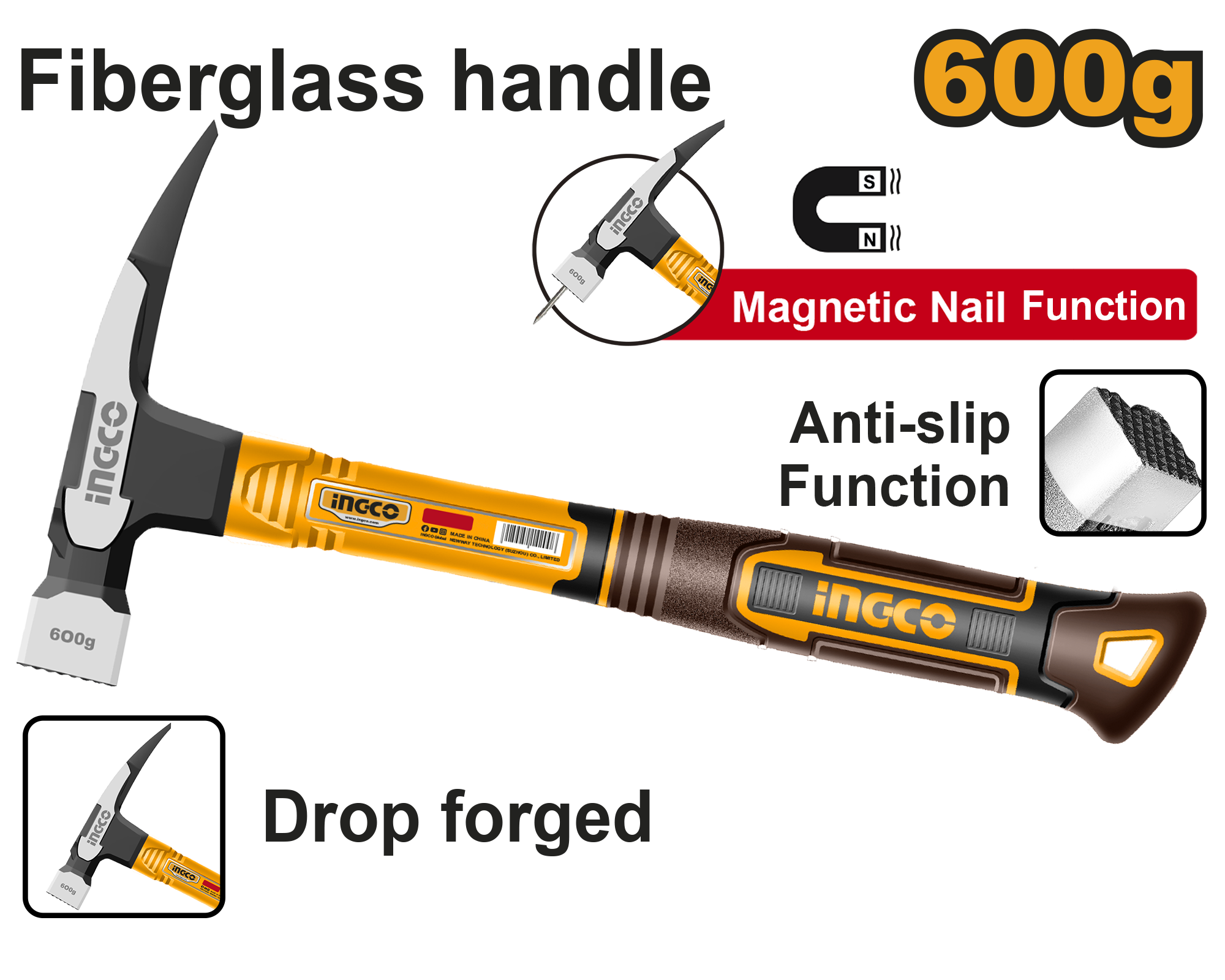 Ciocan cu 1 Colt 600g Maner Fibra si Magnet