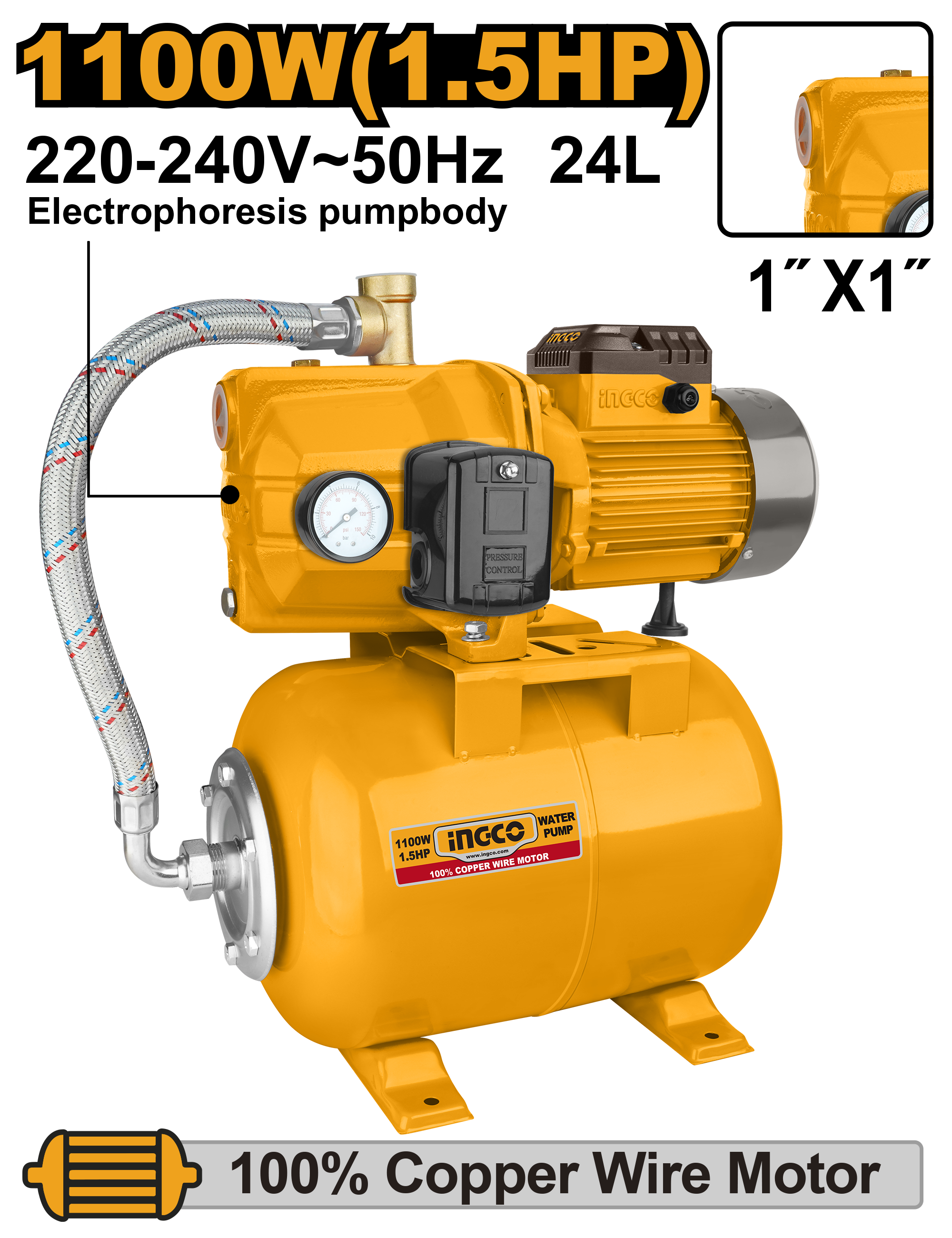 Hidrofor INGCO cu Vas 24L 1100W