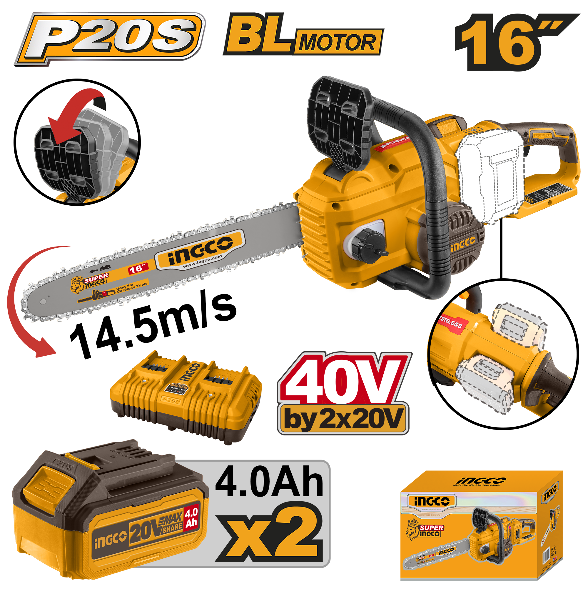 Motofierastrau 40V cu 2 Acumulatori 20V 4Ah