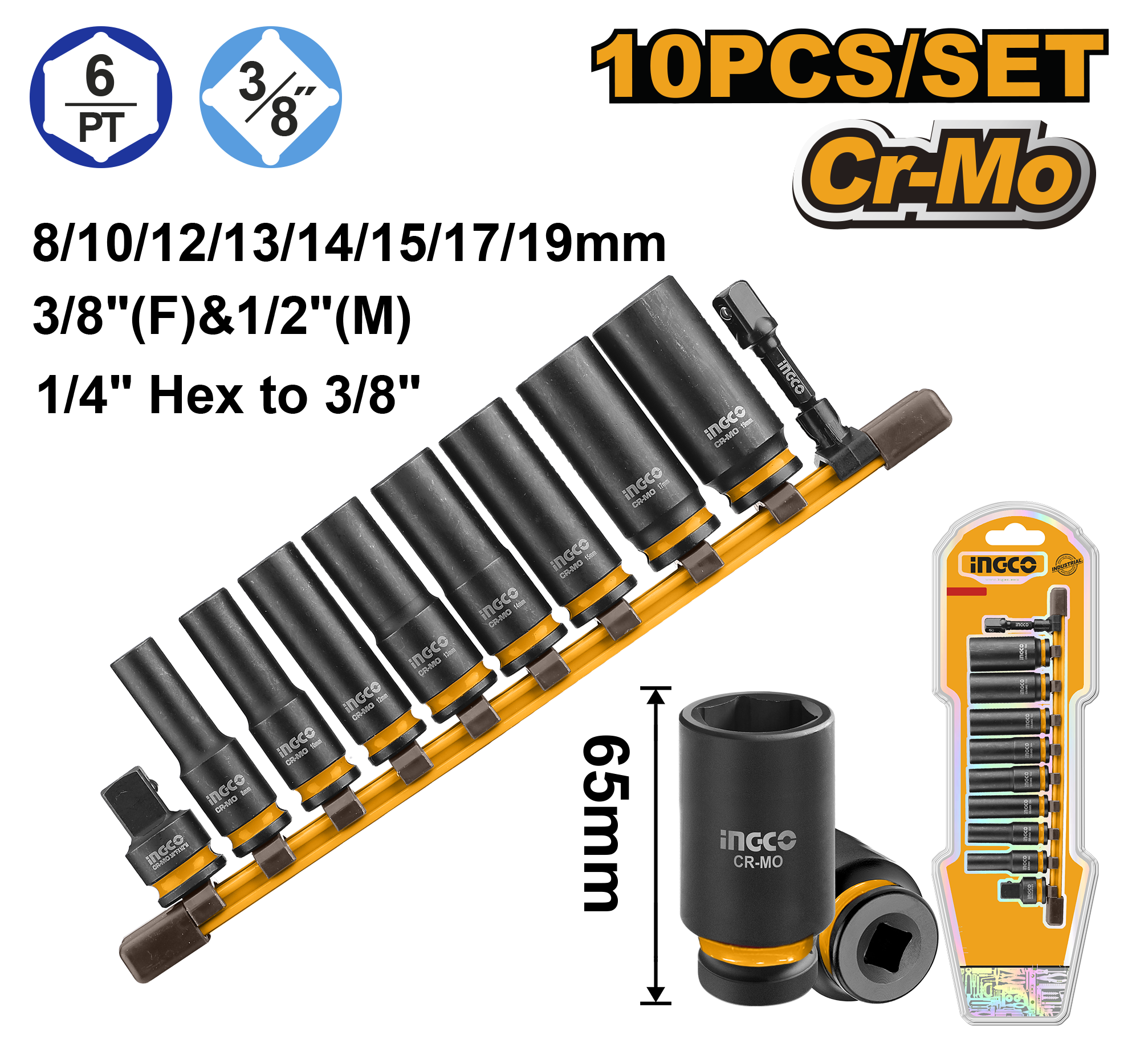 Tubulare de Impact Lungi 3/8" Set 10buc