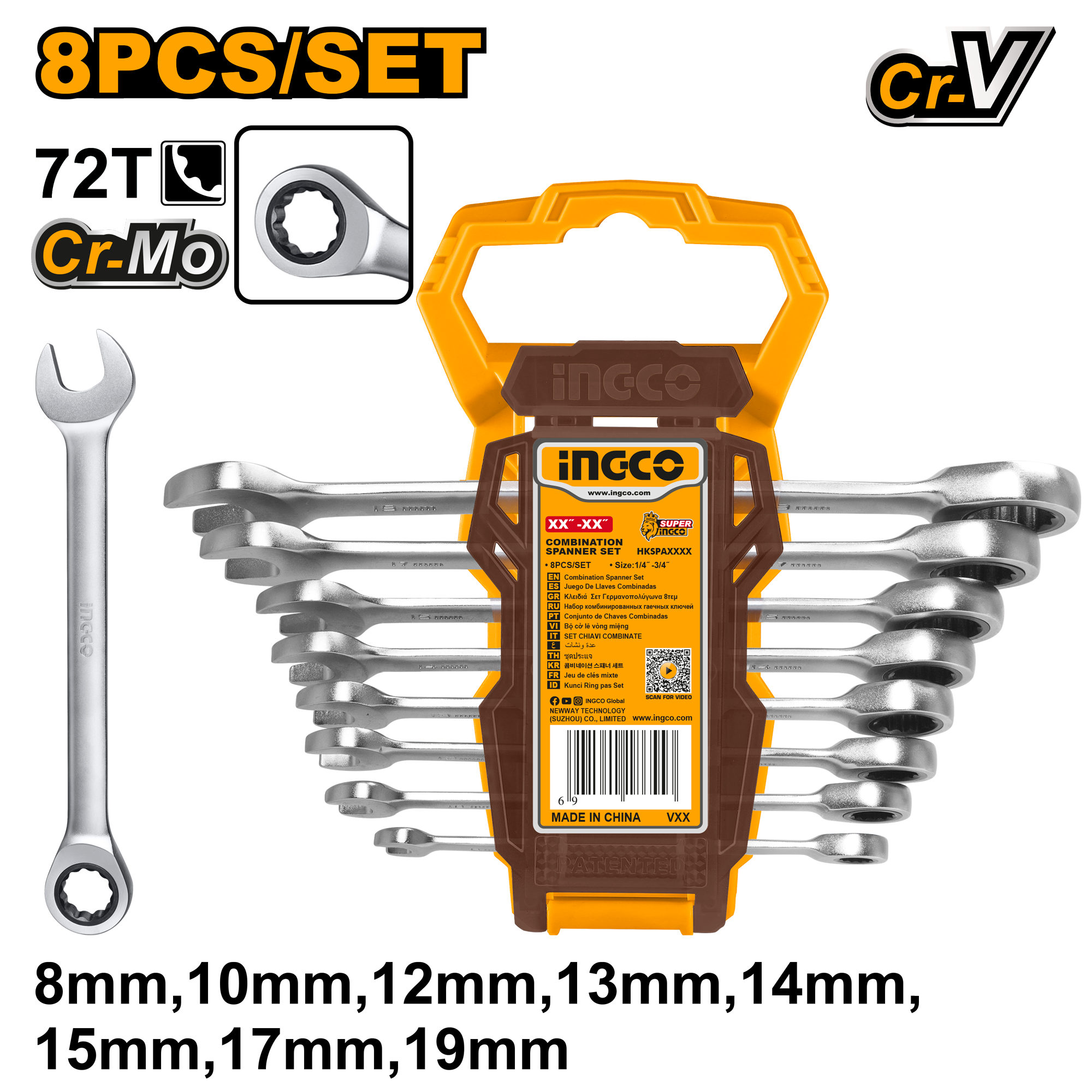 Trusa Chei Combinate cu Clichet 8-19mm 8buc