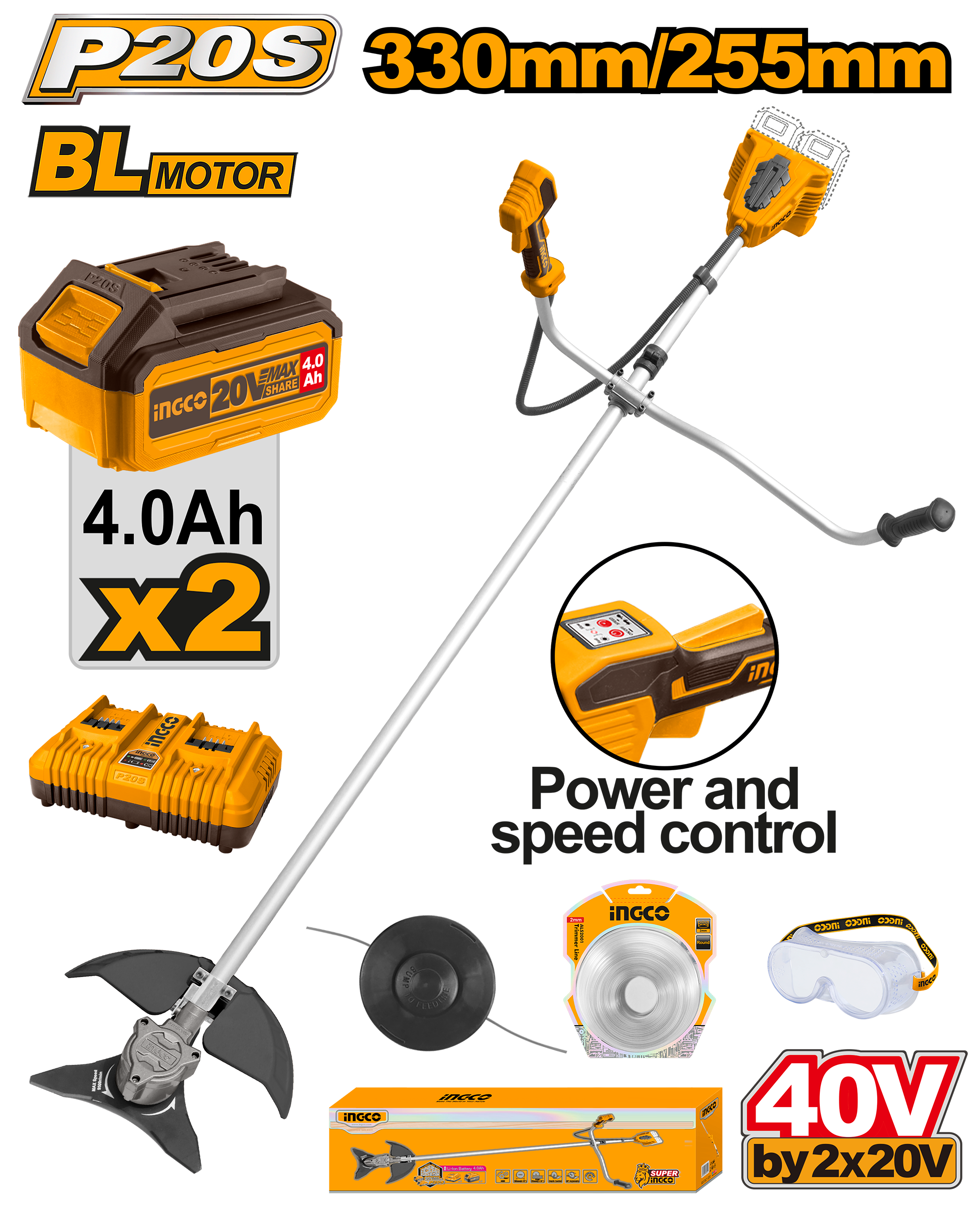 Motocoasa 40V 2 acumulatori 4Ah