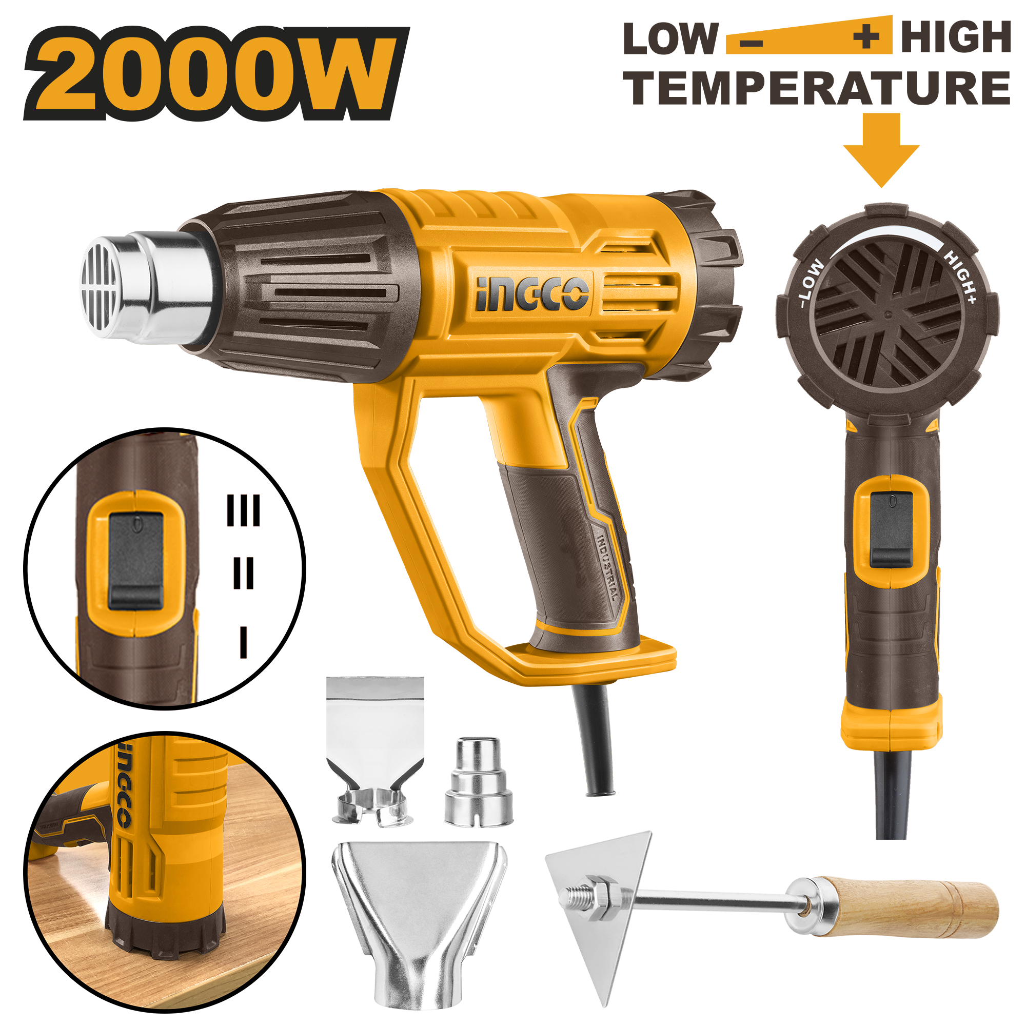 Pistol cu Aer Cald 2000W 6 Reglaje si Accesorii