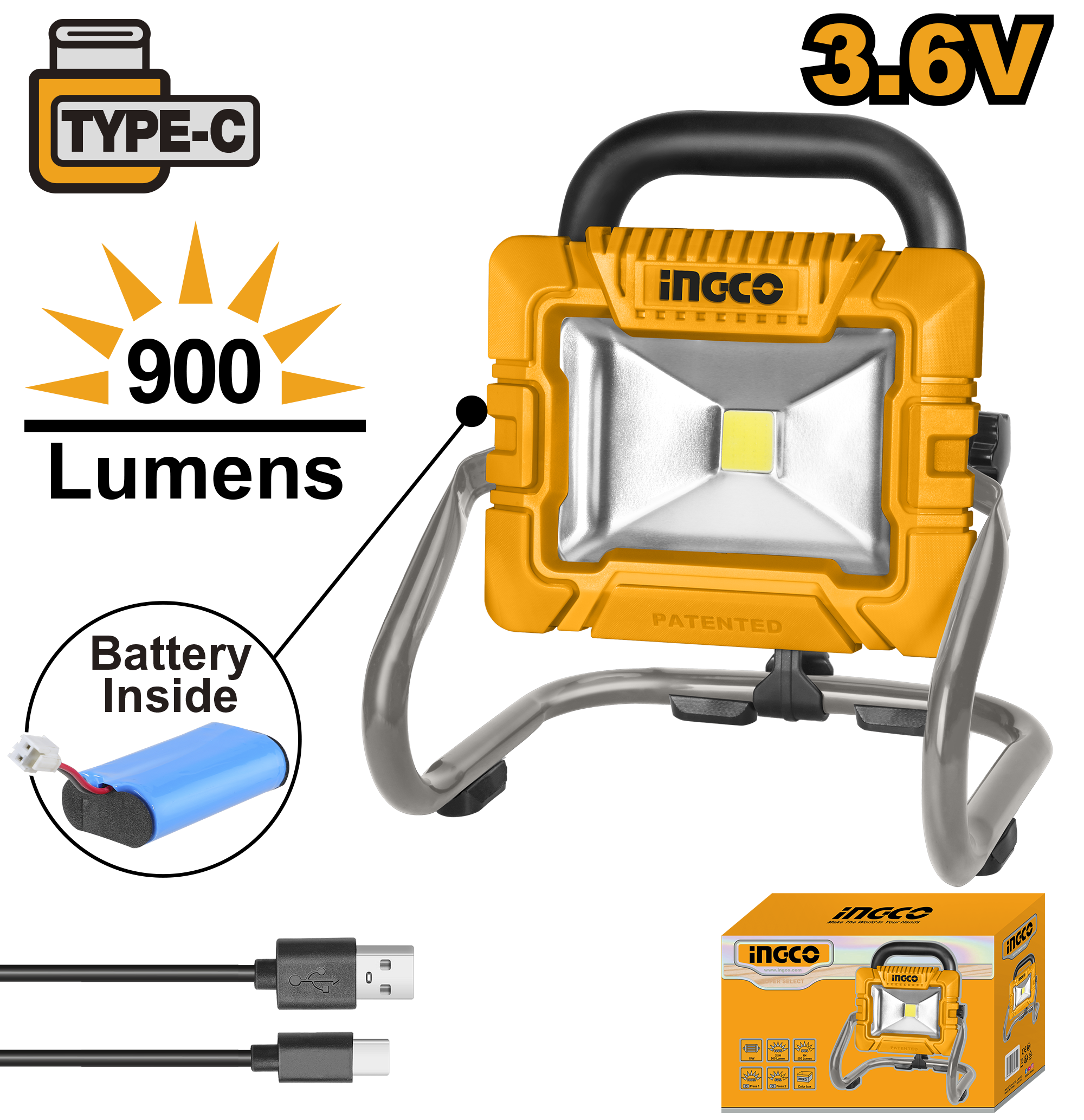 Proiector Led cu Baterie Incorporata si Incarcare Type C