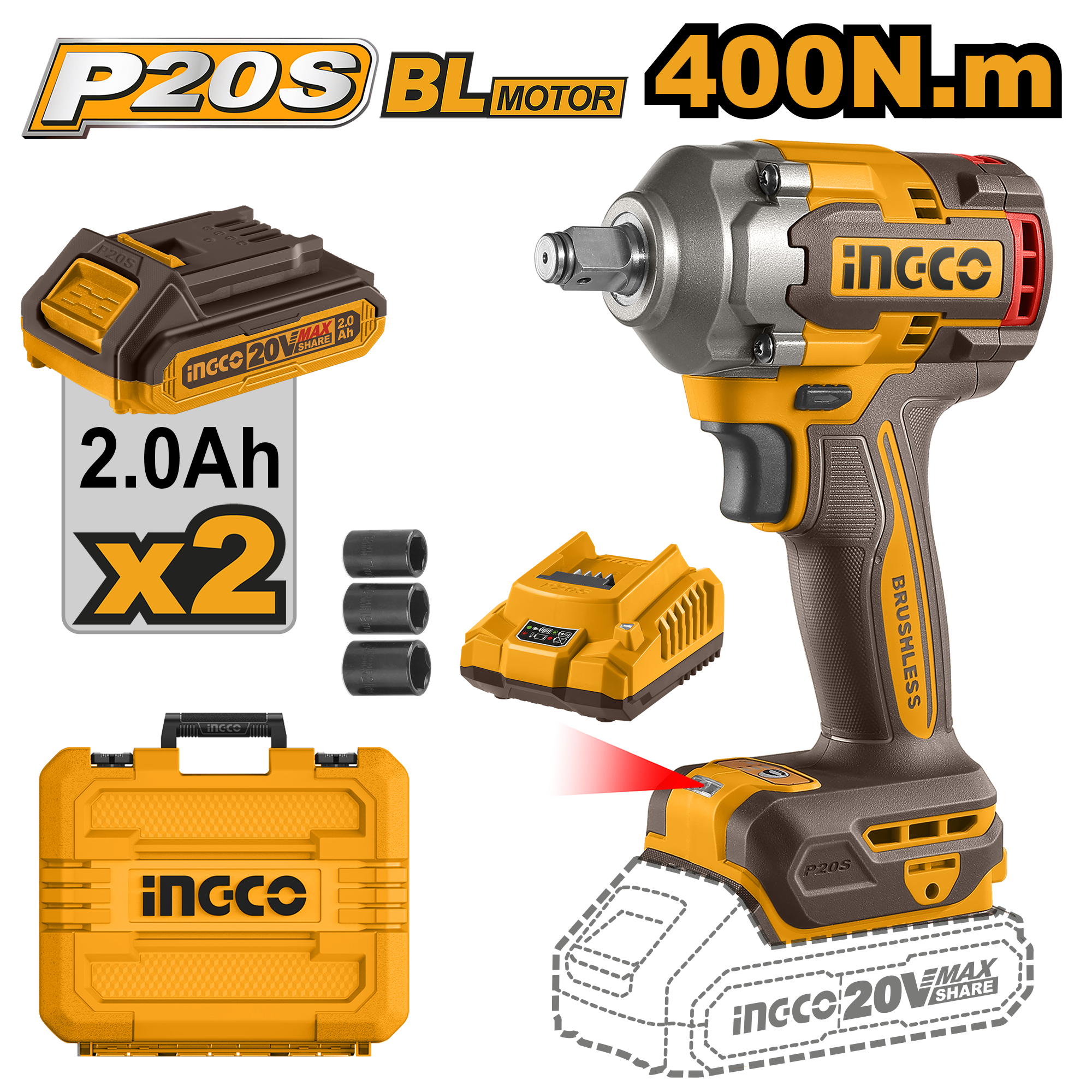 Filetanta 20V 1/2 400nm cu 2 Acumulatori