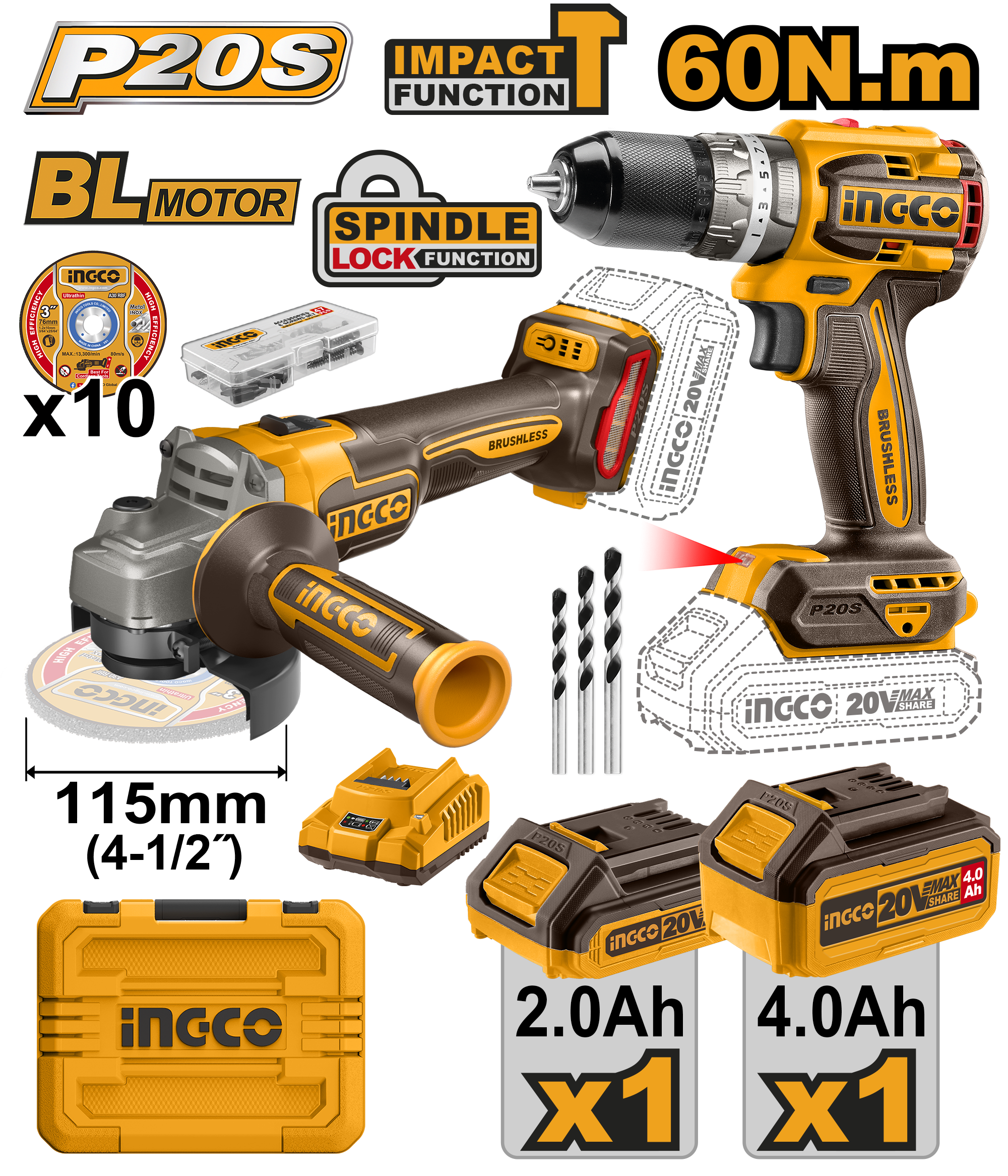 Flex Unghiular cu Bormasina 60Nm Set 2 Acumulatori