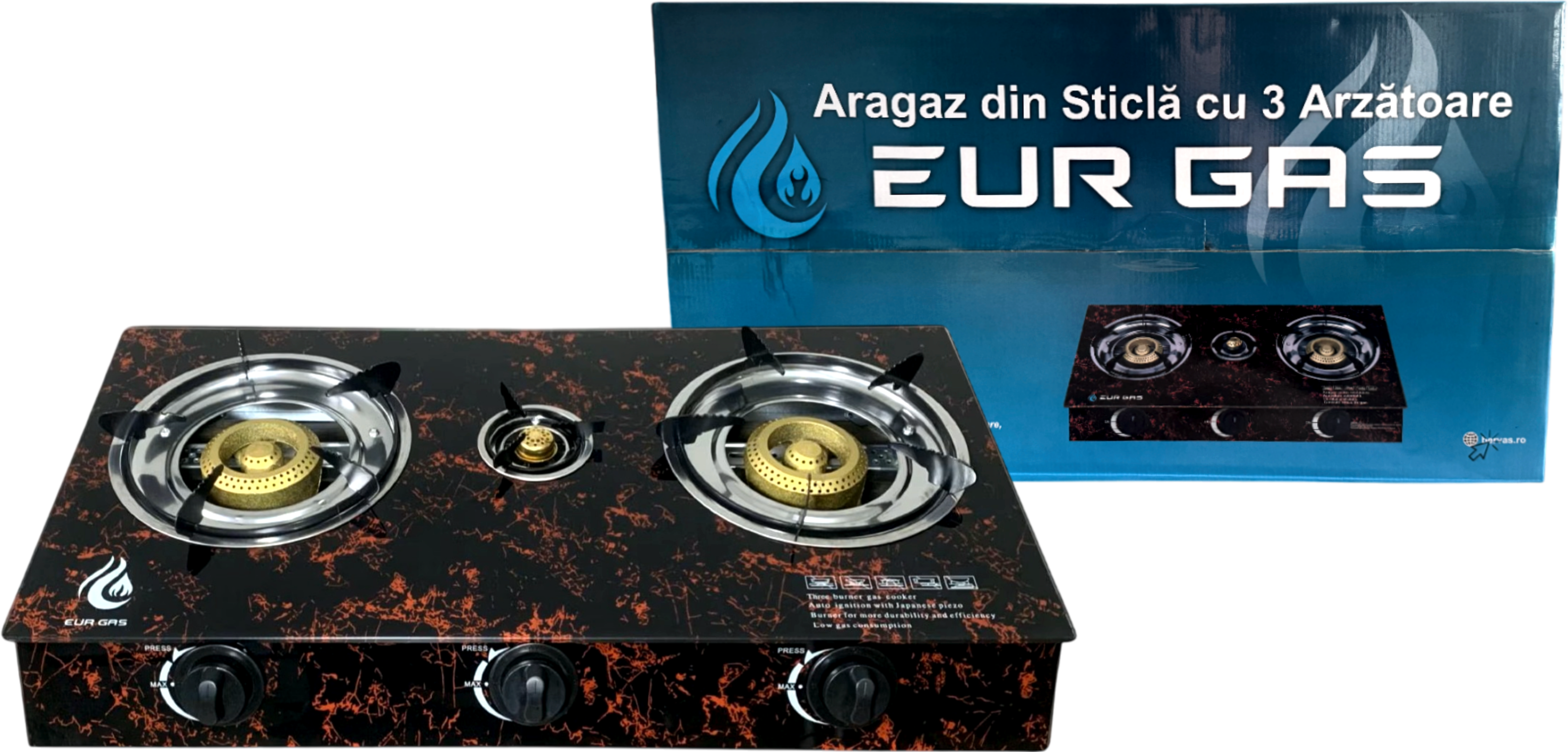 Aragaz Exterior EurGas Sticla 3 Arzatoare 3 Q