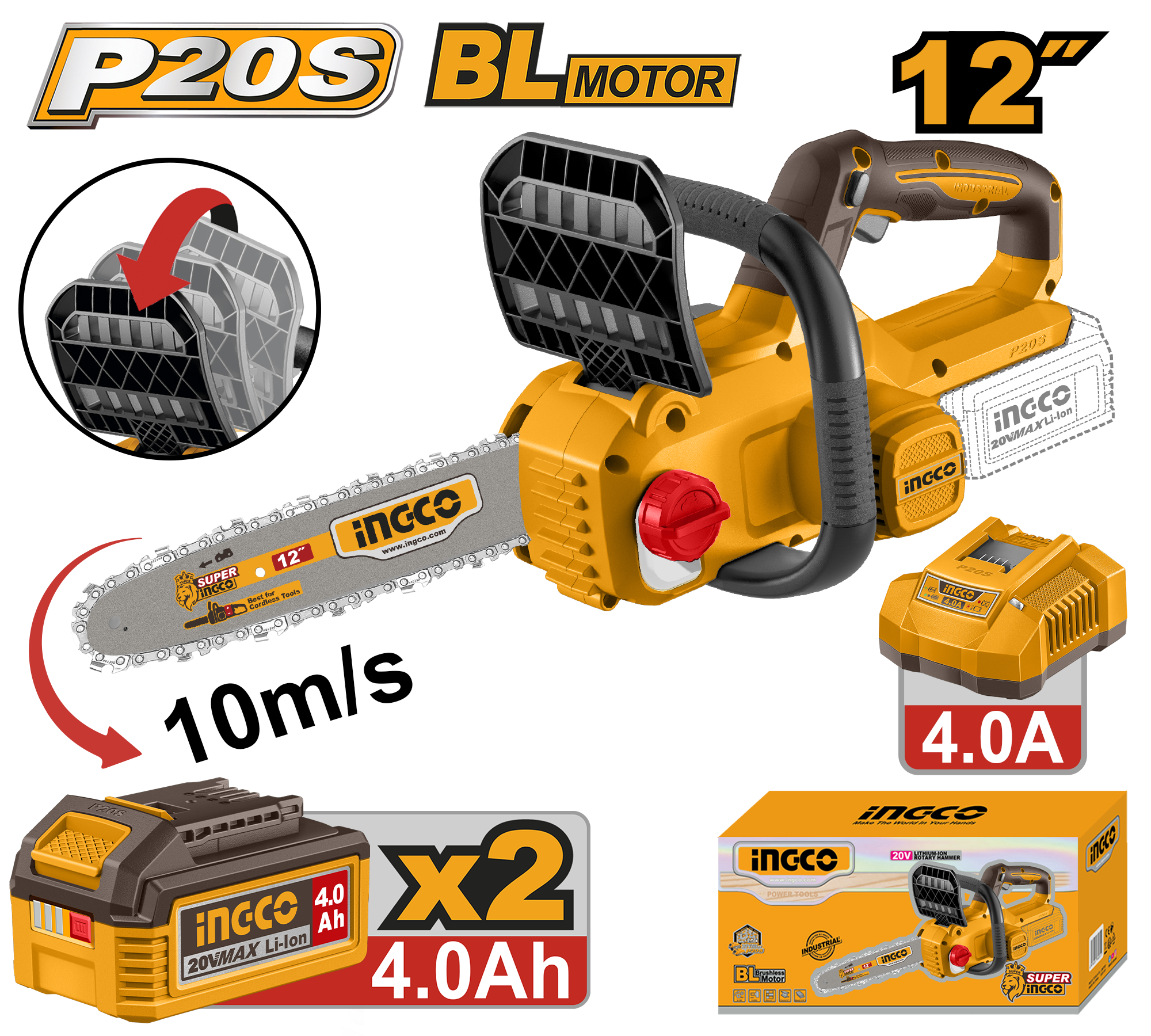 Motofierastrau 20V BL cu 2 Baterii 4Ah
