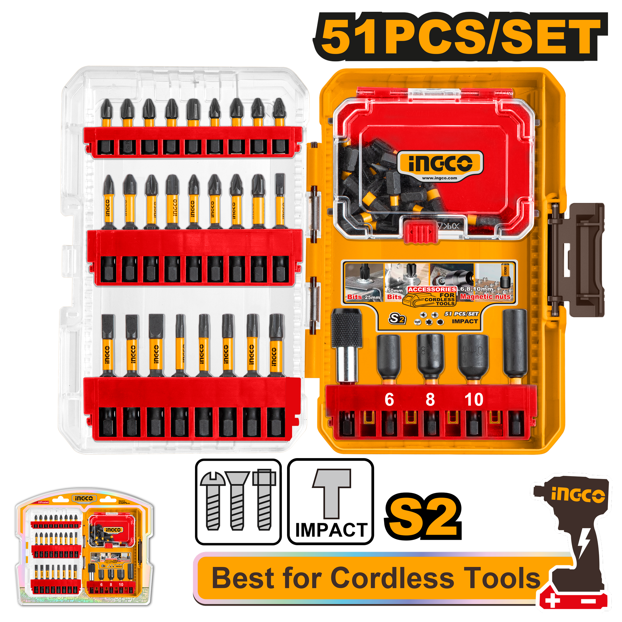 Set de Bits Impact pentru Scule pe Acumulator 51buc