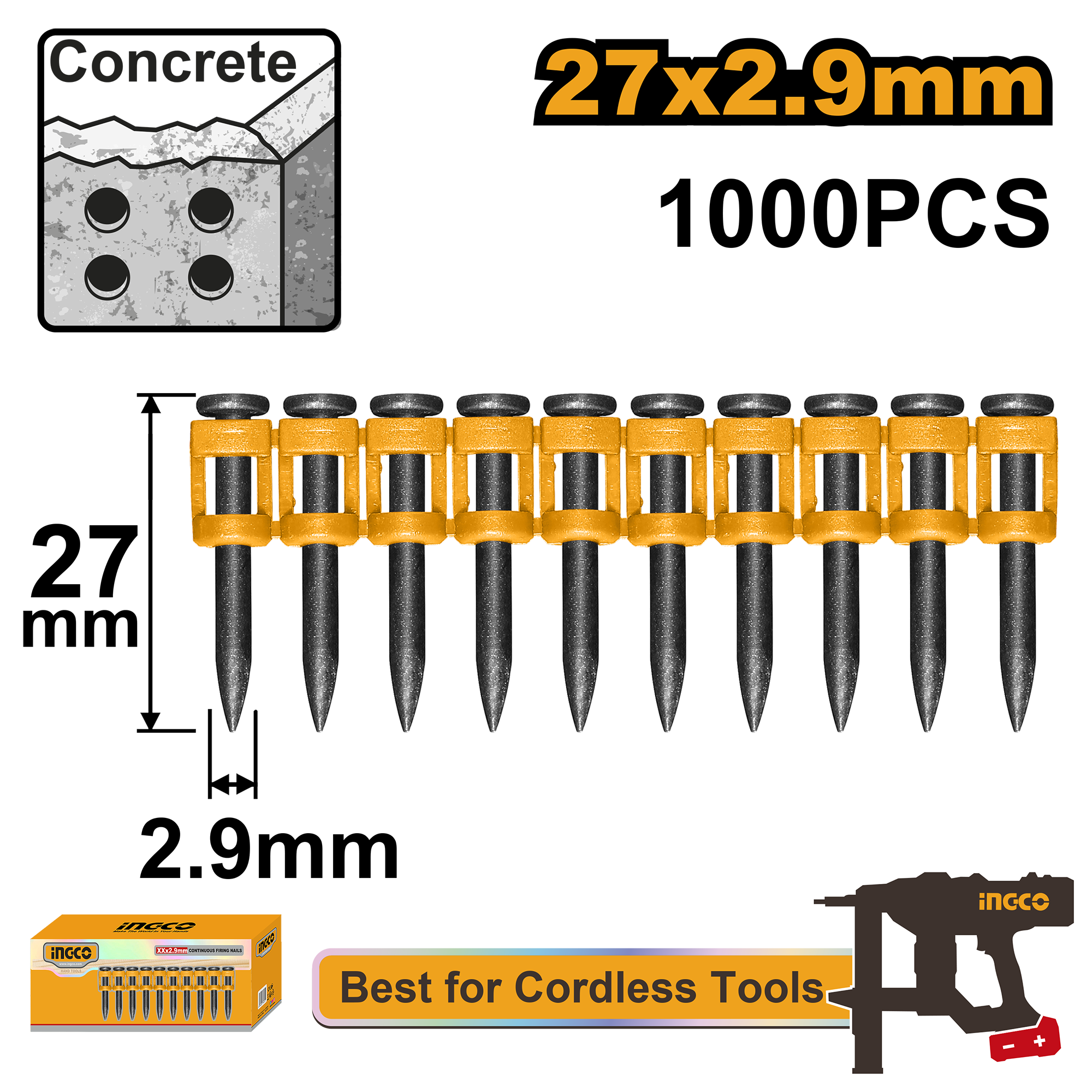 Cuie Beton pentru Pistol Electric 27x2.9mm 1000buc