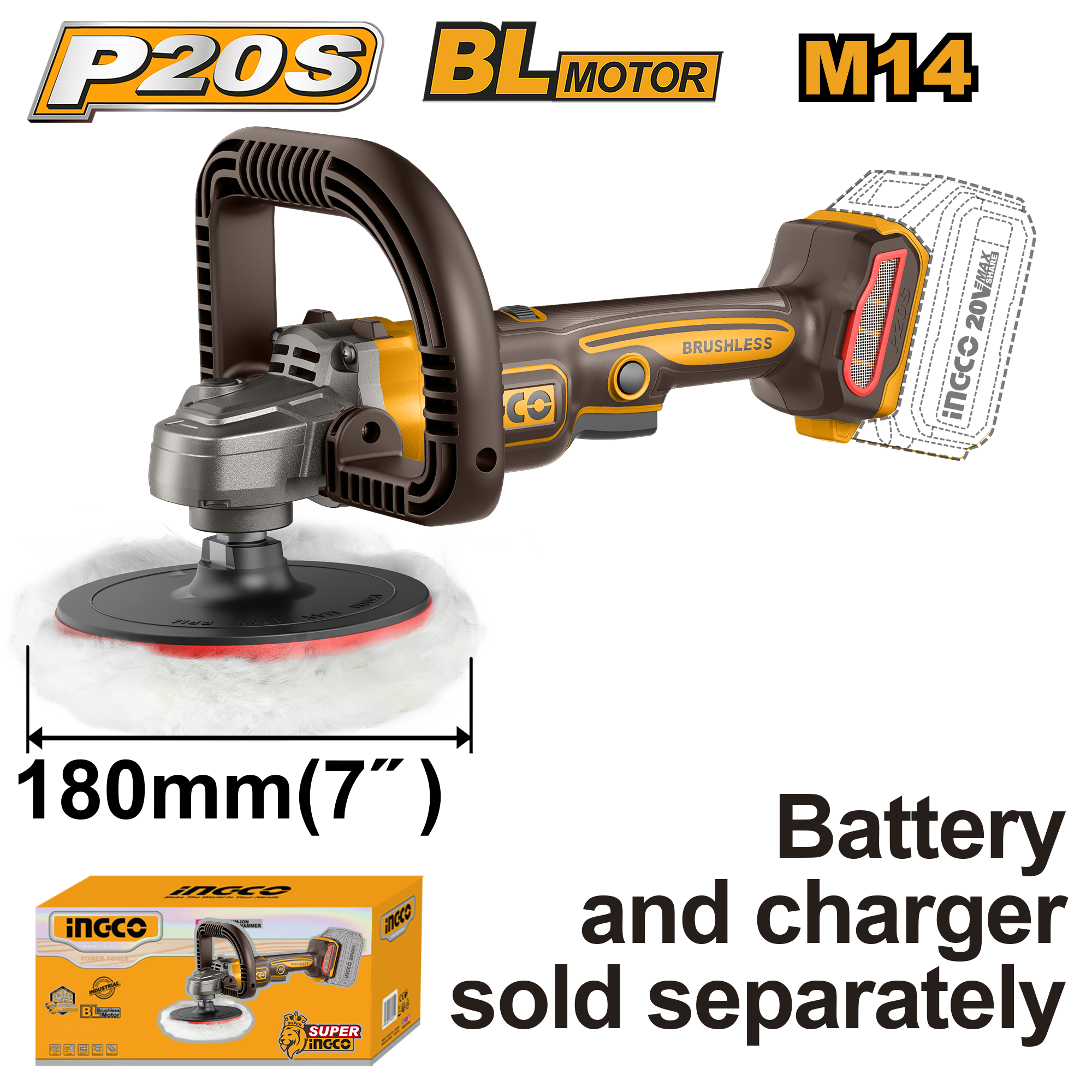 Flex Unghiular 20V Motor BL 180mm POLISH