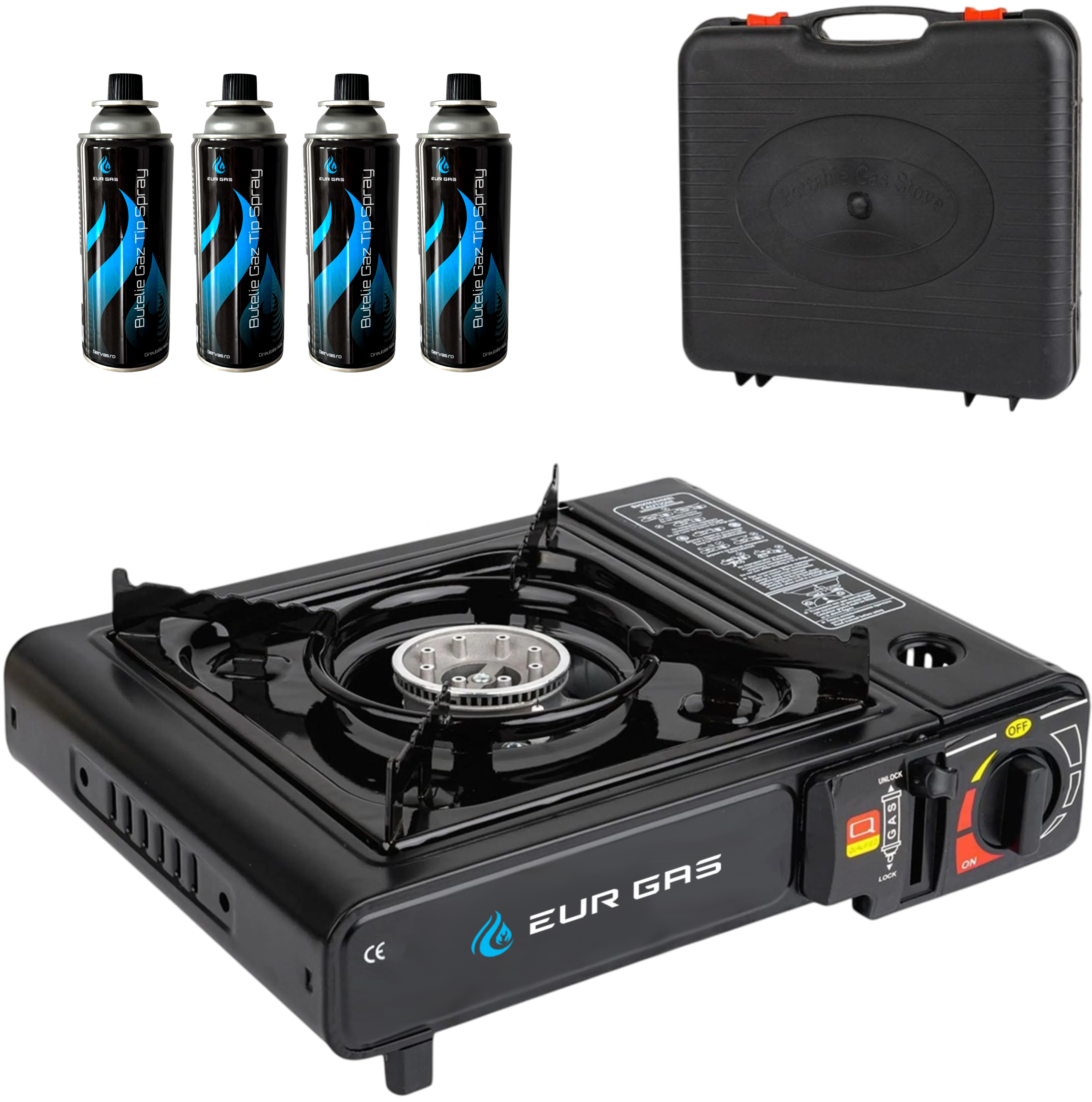 Aragaz Camping Portabil EurGas cu Rezerva Gaz 227g
