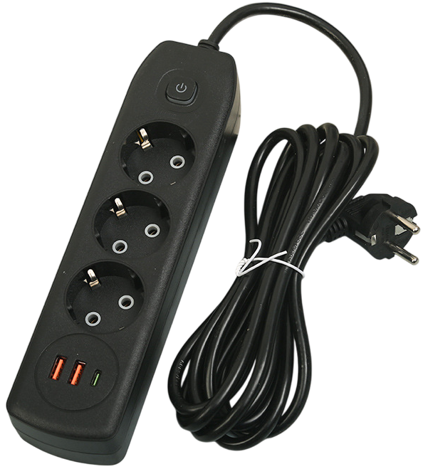 Prelungitor 5m 3 Prize + 2 USB Negru cu Intrerupator (nou)