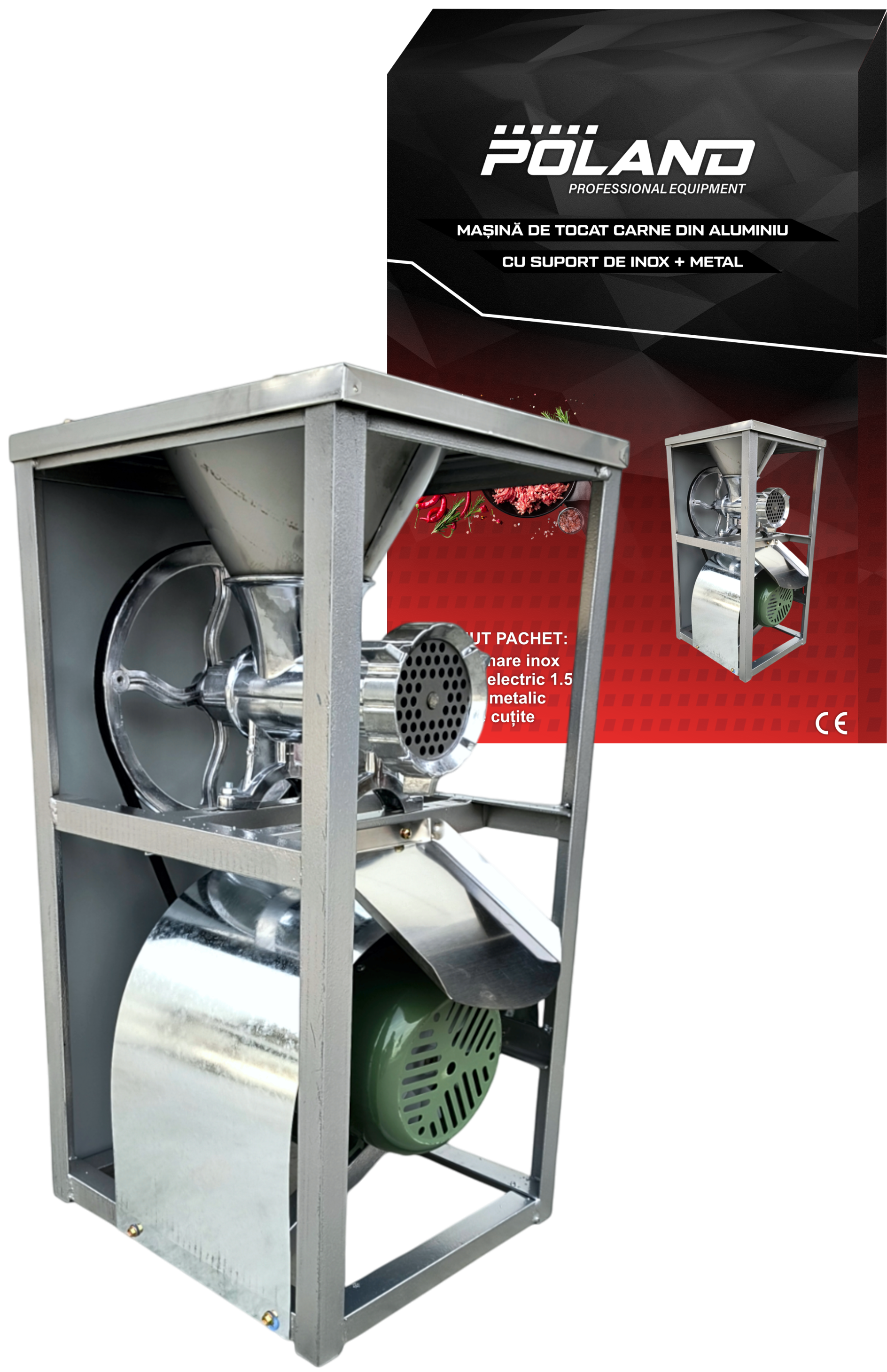 Masina Tocat Carne Poland 1.5 KW din Aluminiu cu Suport Inox