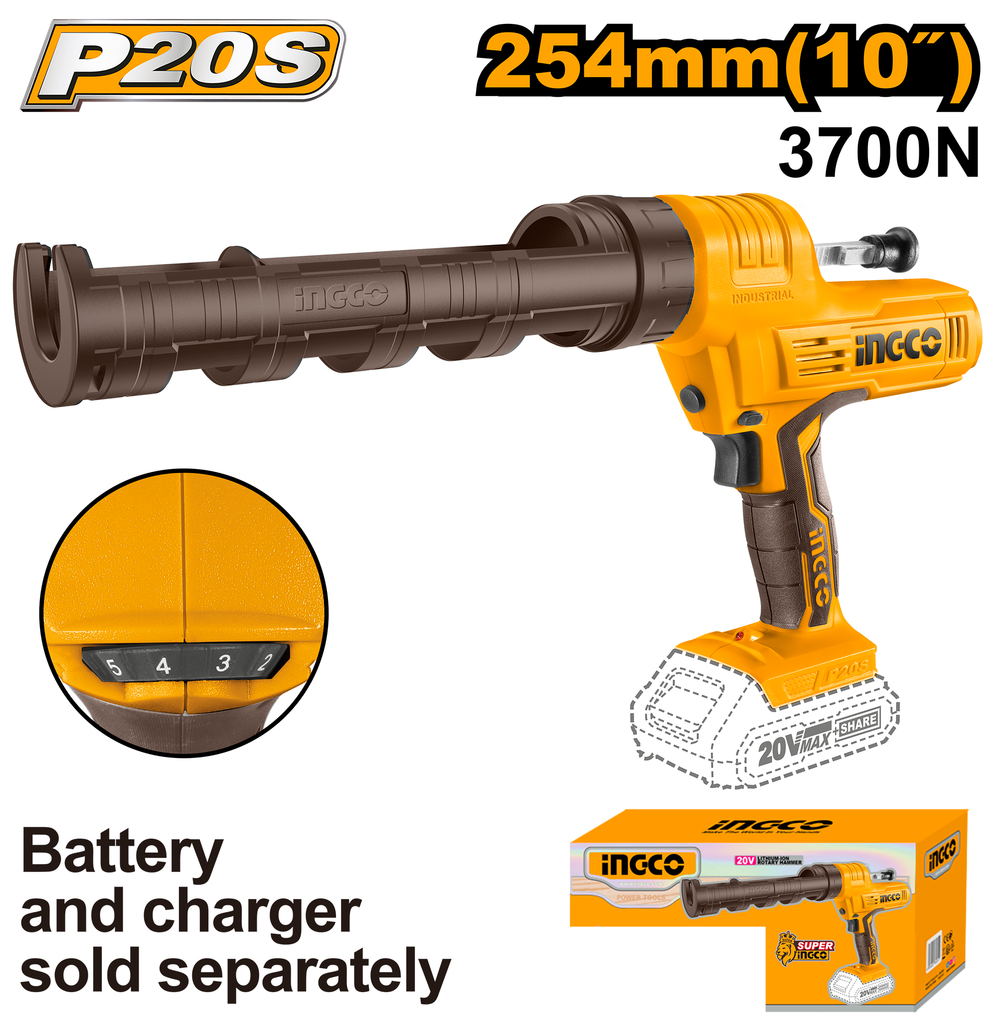 Pistol pentru Silicon 20V Cartus de 25.4cm