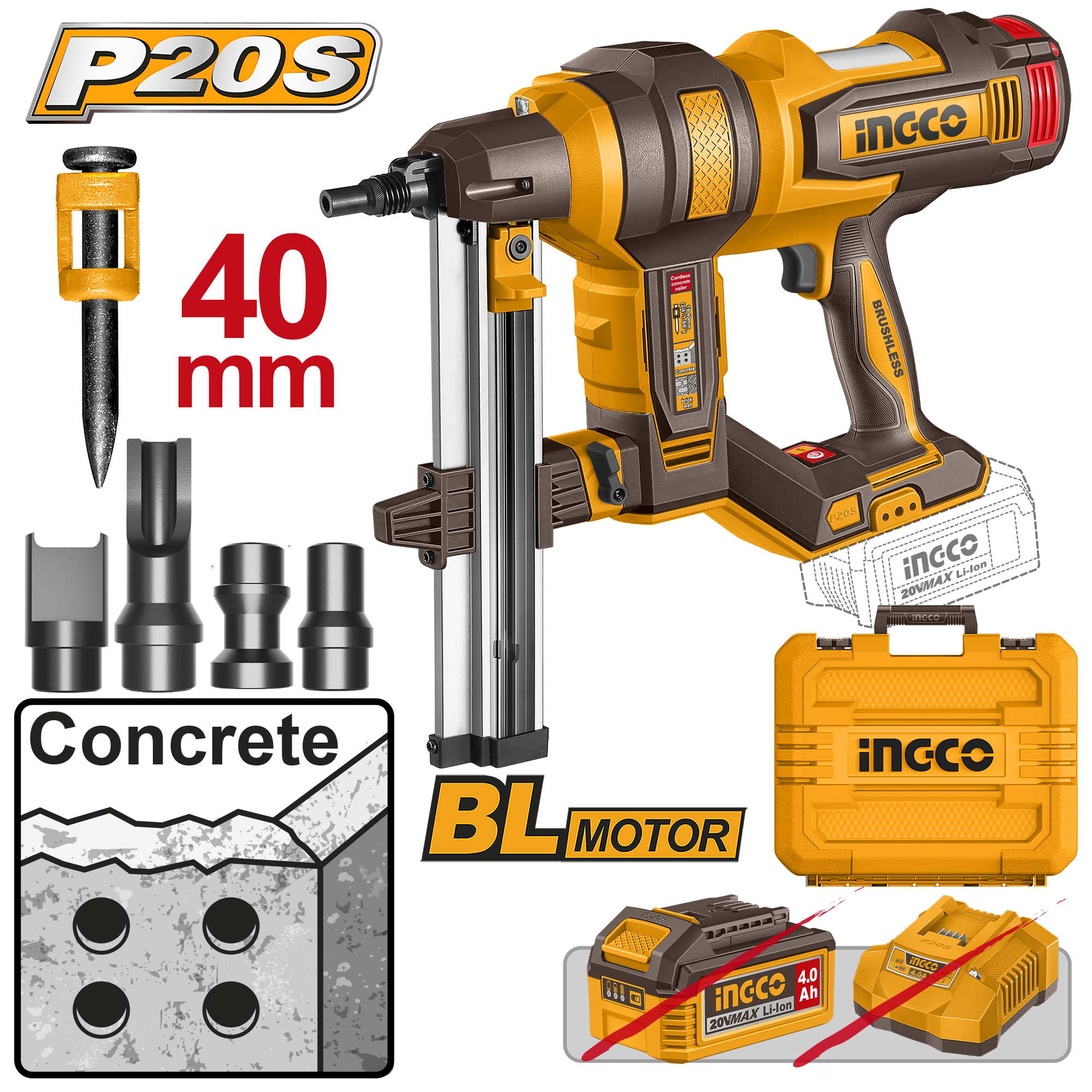 Pistol Cuie Beton 20V 19-40mm