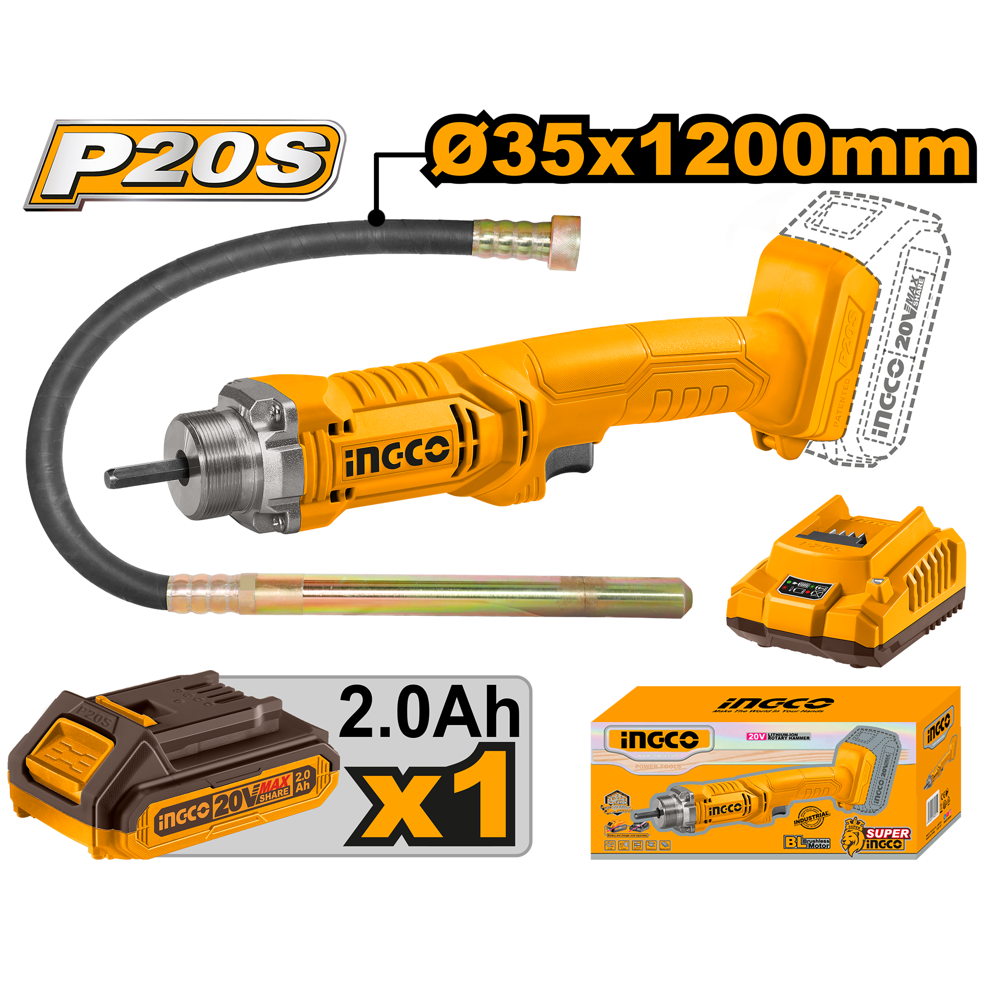 Vibrator Beton 20V cu 1 Acumulator