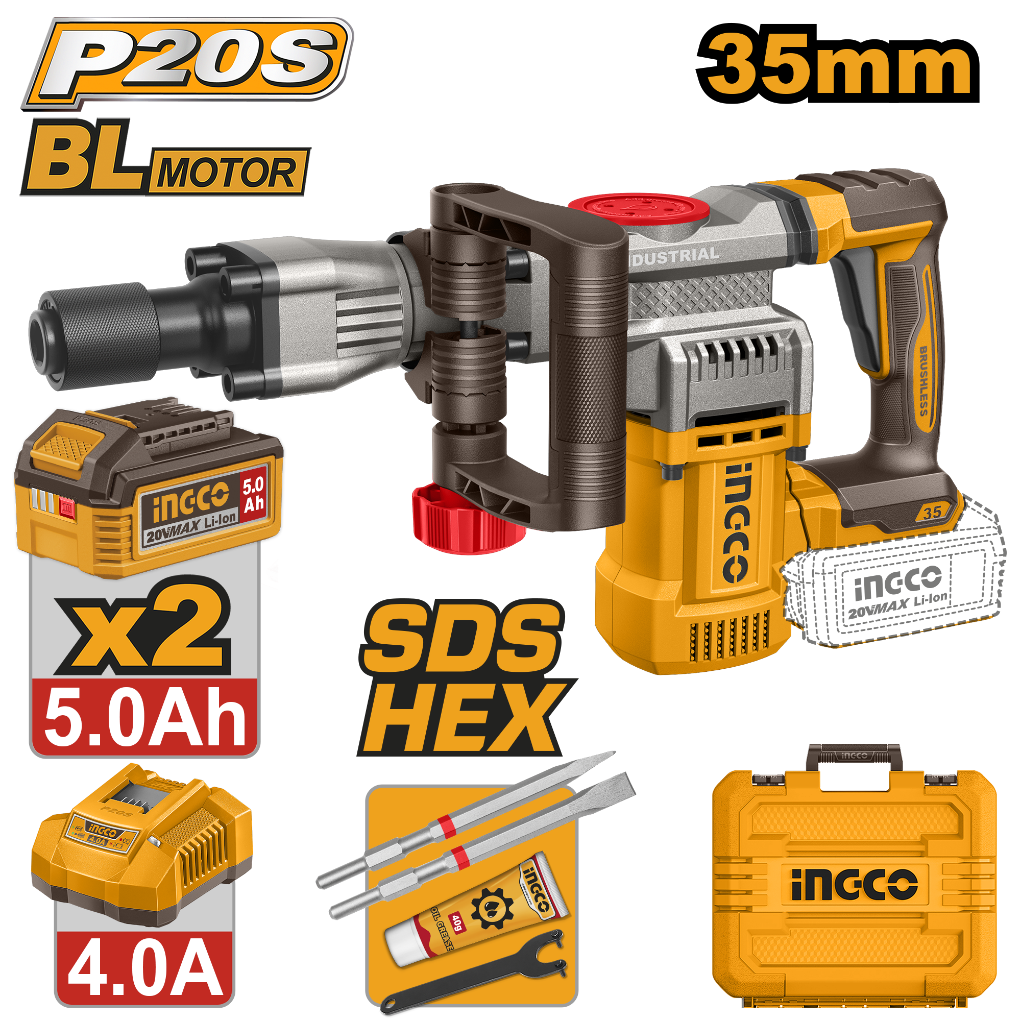 Picamer 20V SDS-HEX 35mm cu 2 Acumulatori 5Ah