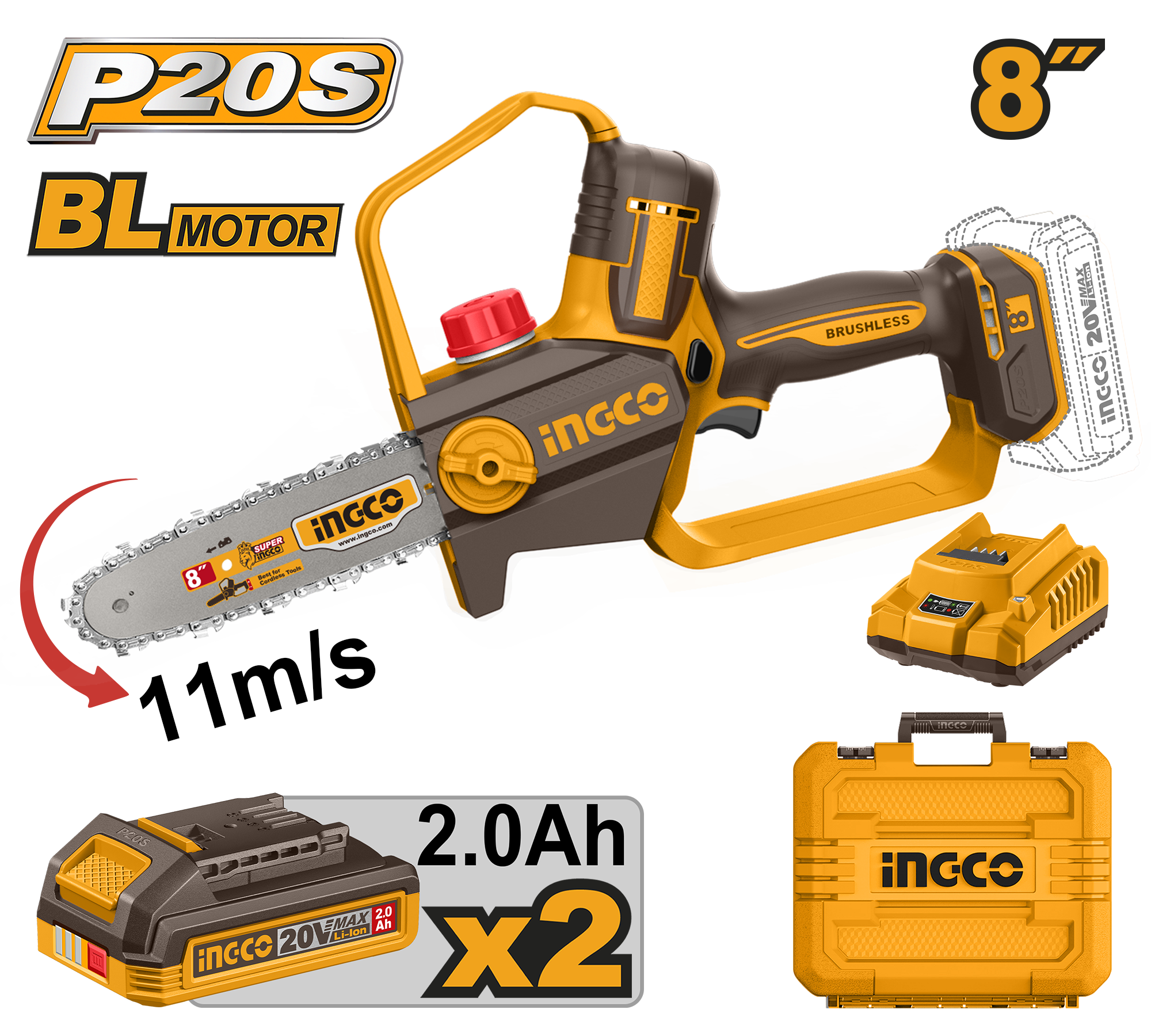 Fierastrau de Mana 20V 8" 20cm cu 2 Acumulatori