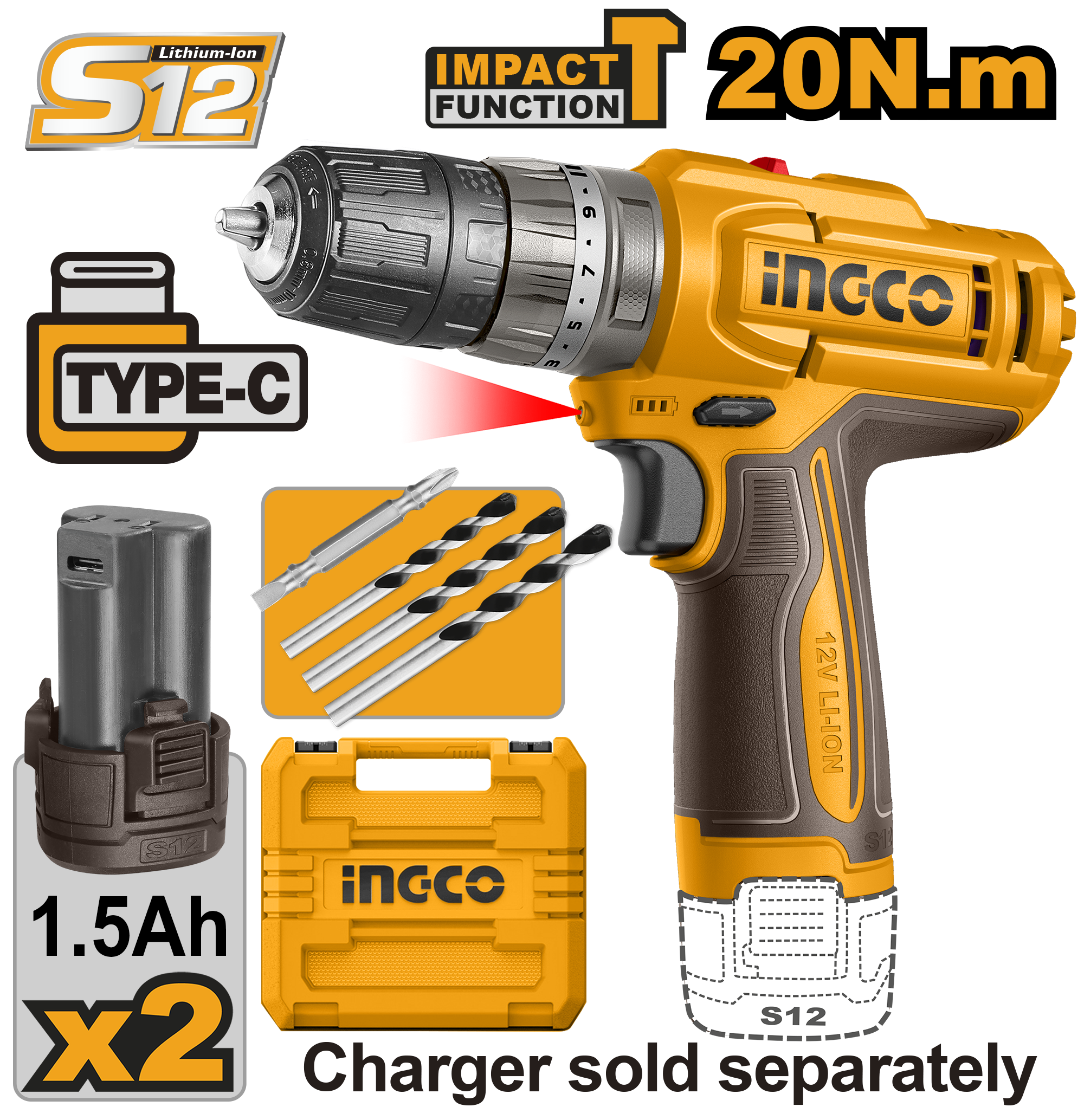 Bormasina 12V 20Nm cu Impact
