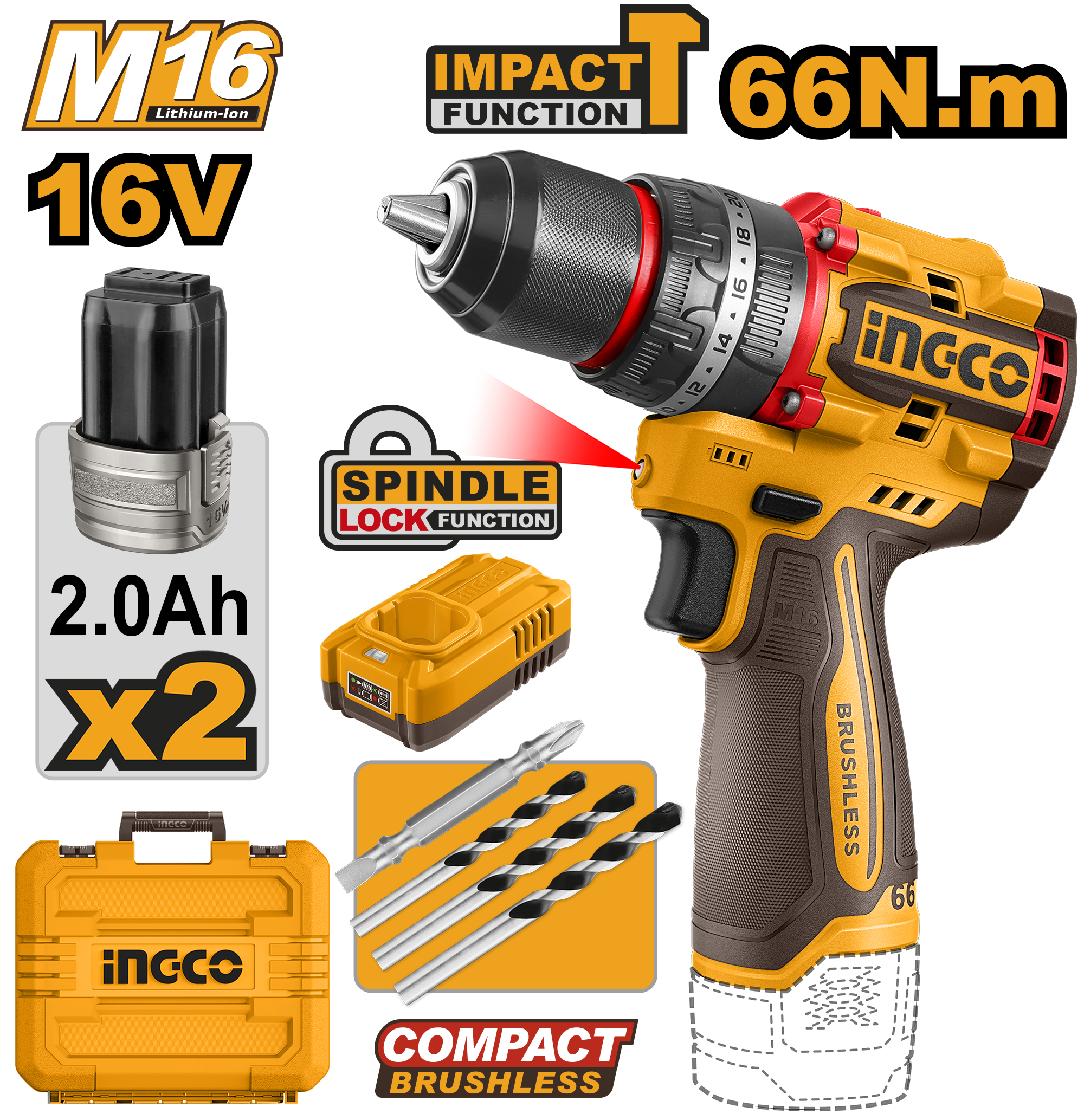 Bormasina 16V 66Nm cu Impact