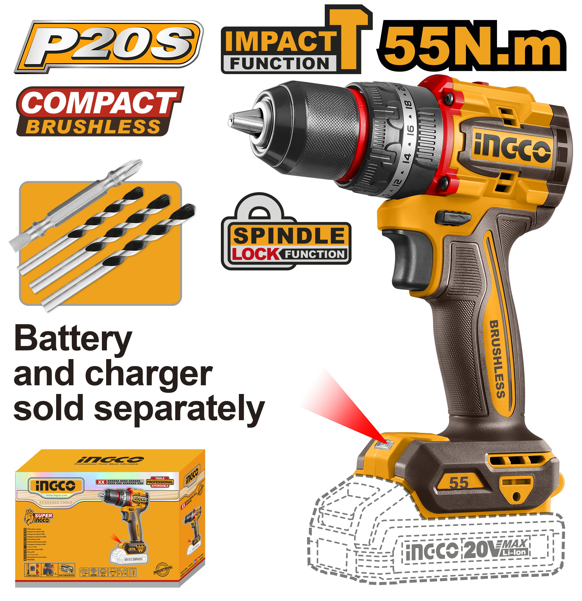Bormasina 20V 55nm cu Impact Fara Baterie