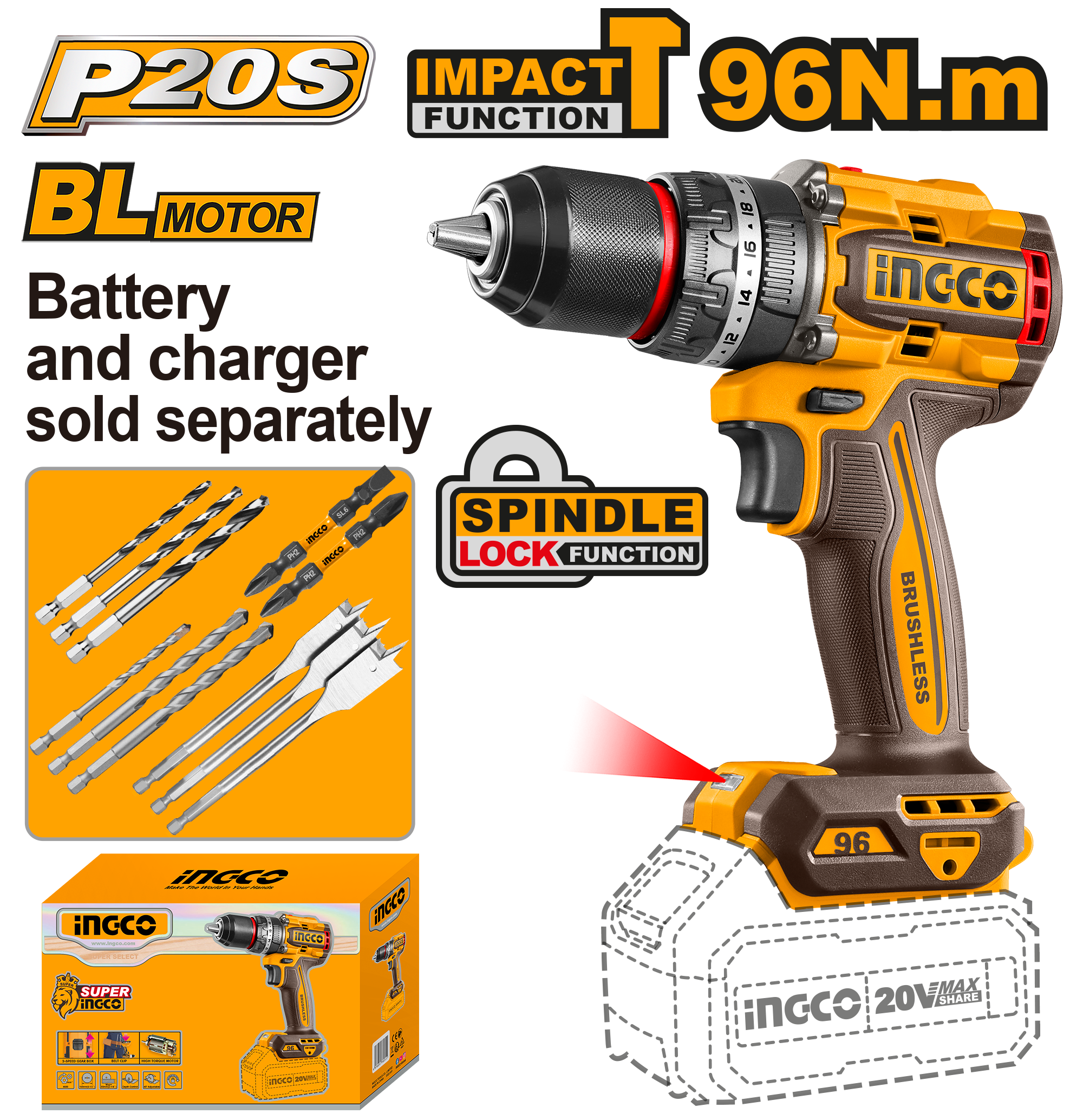 Bormasina 20V BL 96nm Fara Baterie