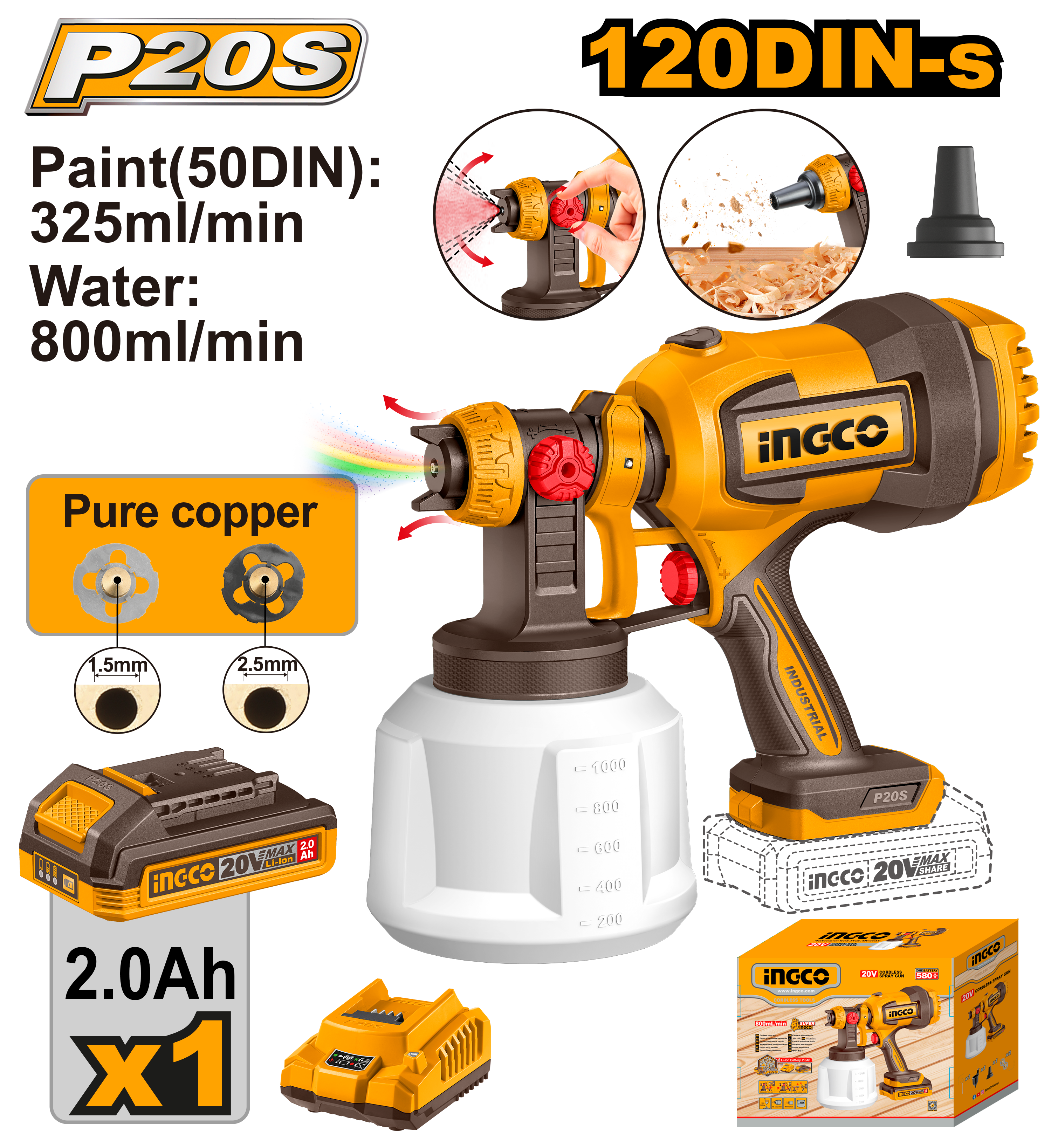 Pistol Vopsit 20V 800ml cu 1 Acumulator