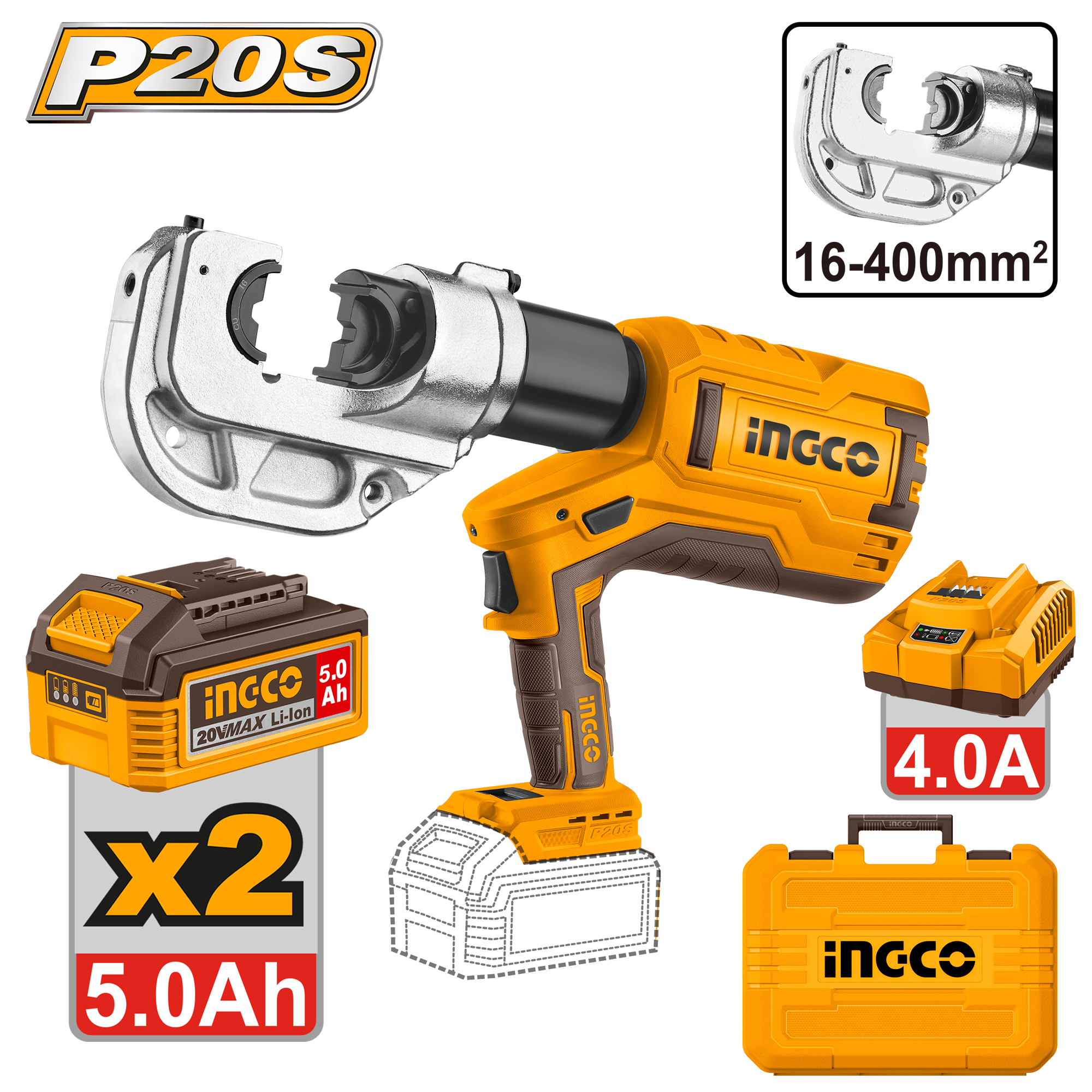 Presa Sertizare Tevi 20V 16-400mm cu 2 Acumulatori