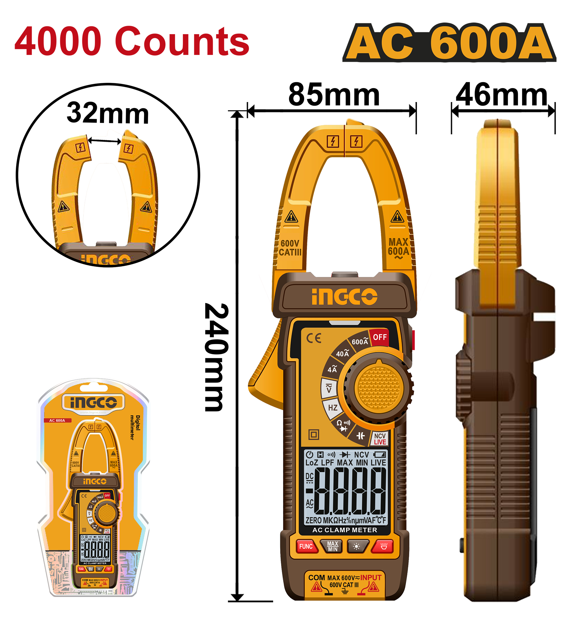 Multimetru / Clampmetru AC 600A Industrial 4000 Puncte