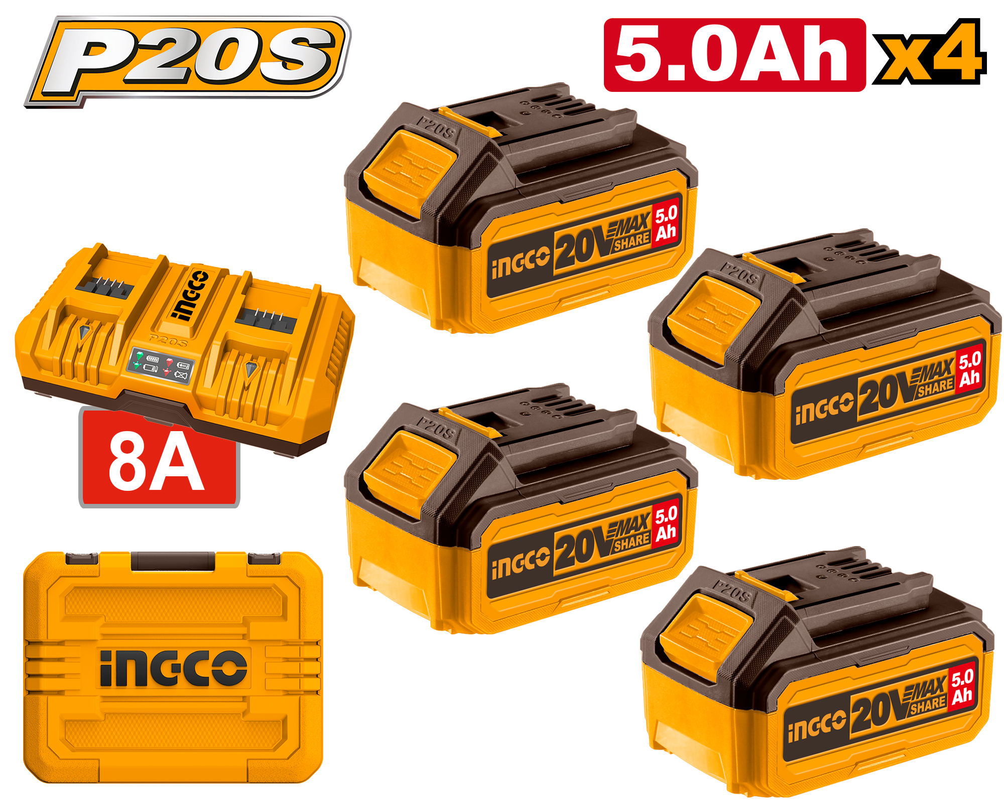 Baterie (Acumulator) 20V 5AH Set 4 buc cu Incarcator Dublu (nou)