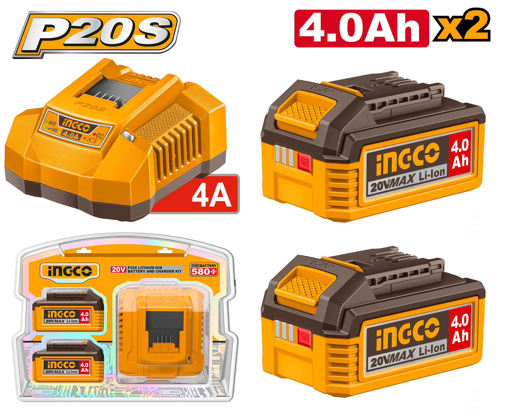 Baterie (Acumulator) 20V 4Ah Set 2 buc + Incarcator