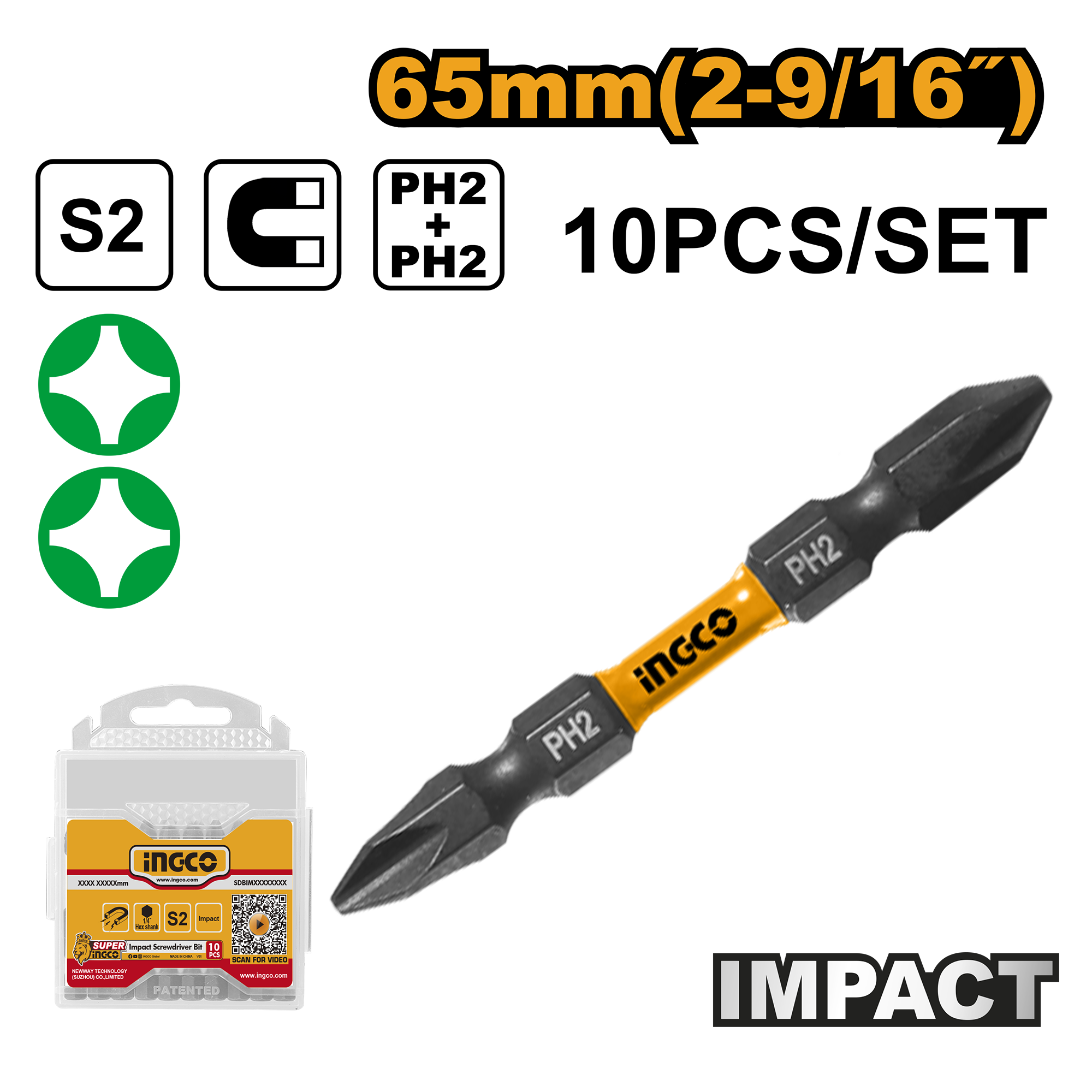 Biti PH2 + PH2 Impact 65mm Set 10buc