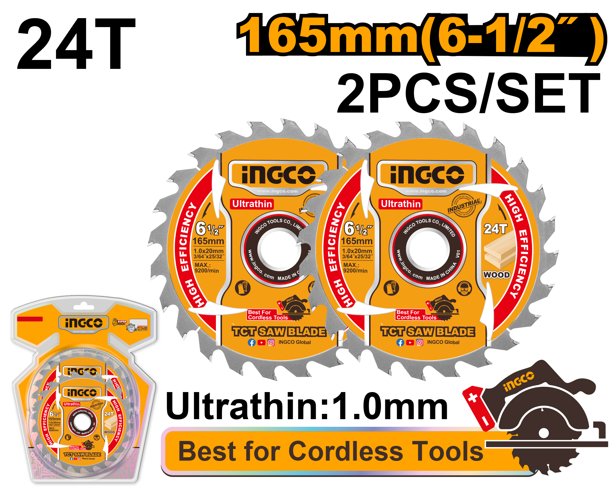 Disc Widia Lemn 165mm Ultra Subtire pentru Circular pe Acumulator 2buc/set