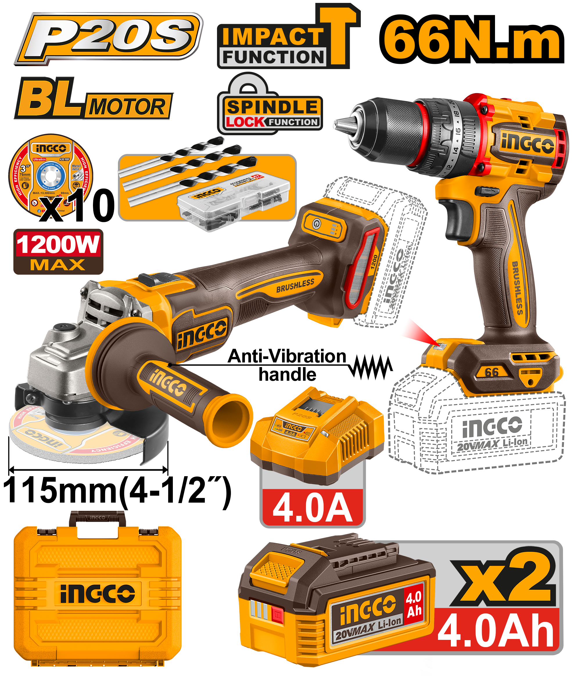 Bormasina 66nm si Flex Unghiular 20V